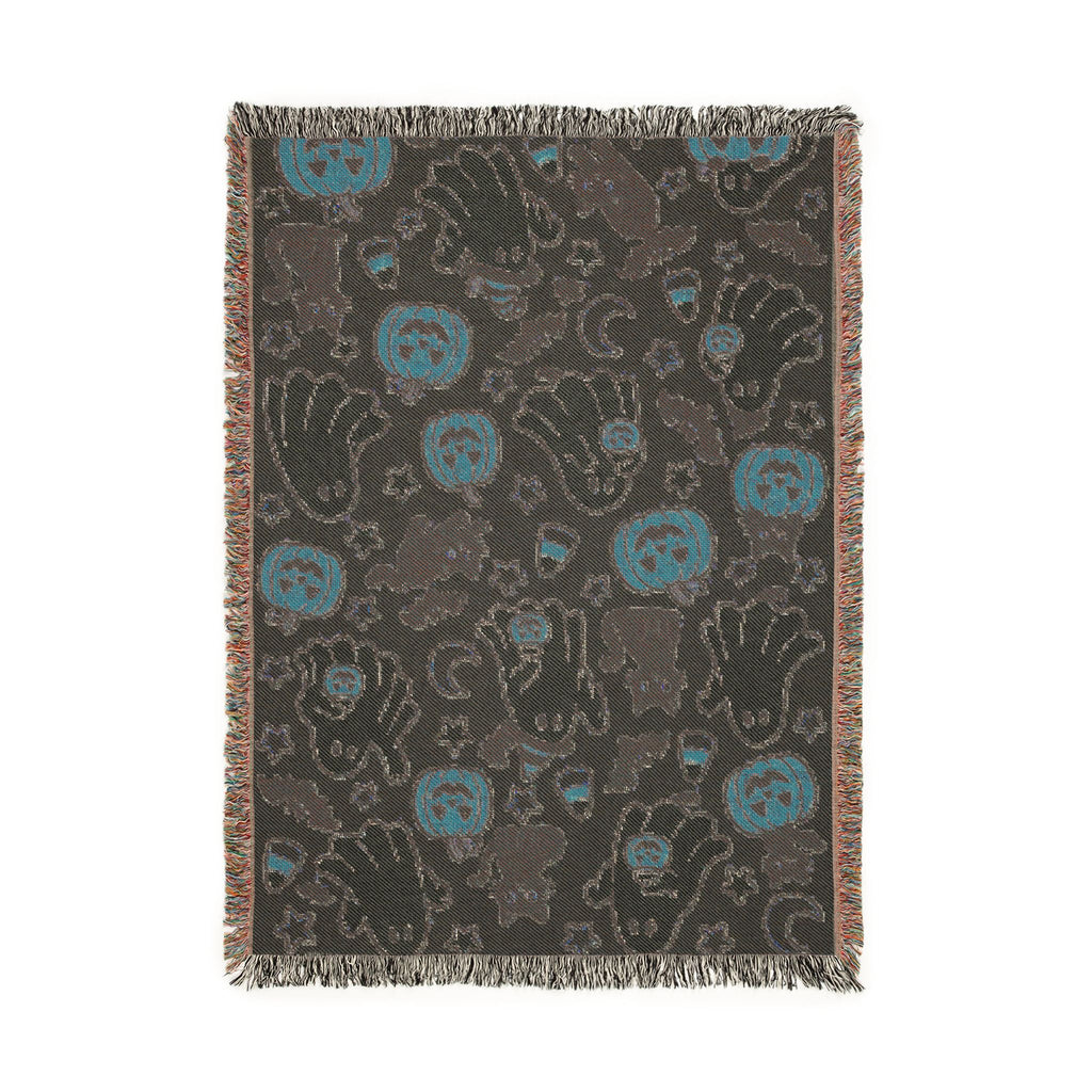 Cute Halloween Ghosts and Pumpkins Woven Blanket | Spooky Fall Throw