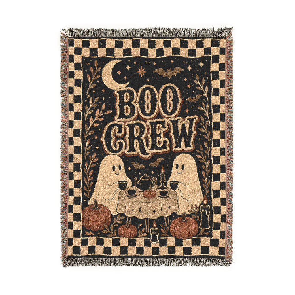 Boo Crew Woven Blanket | Ghosts Moon Checkerboard Halloween Throw
