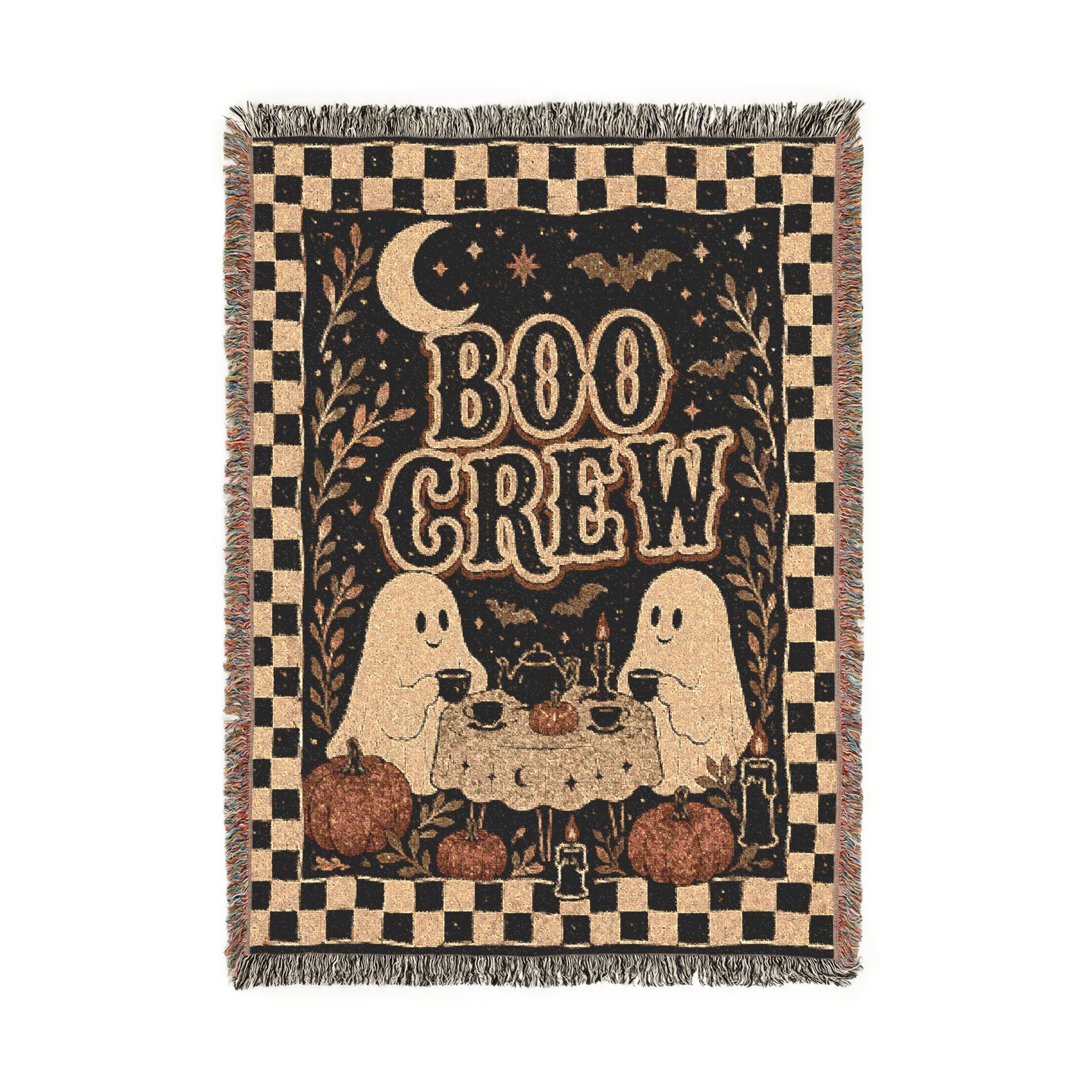 Boo Crew Woven Blanket | Ghosts Moon Checkerboard Halloween Throw
