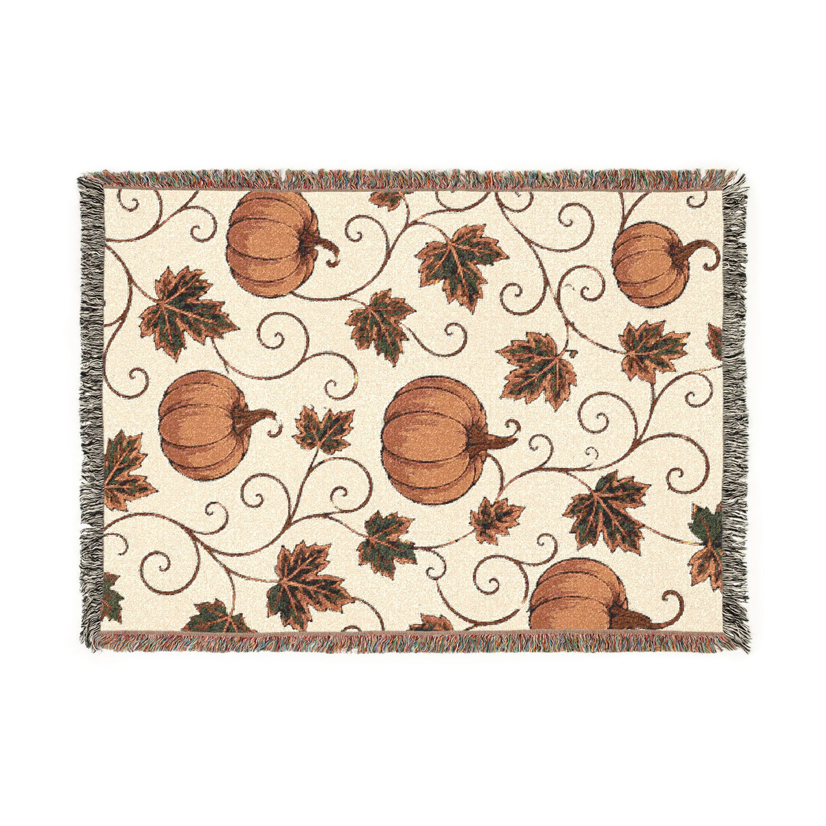 Autumn Pumpkin Pattern Woven Blanket | Fall Leaves Throw