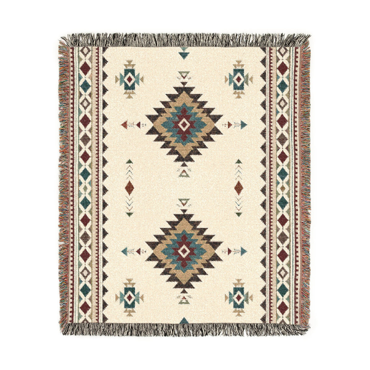 Southwestern Diamond Woven Blanket | Aztec Throw Fringe Tapestry