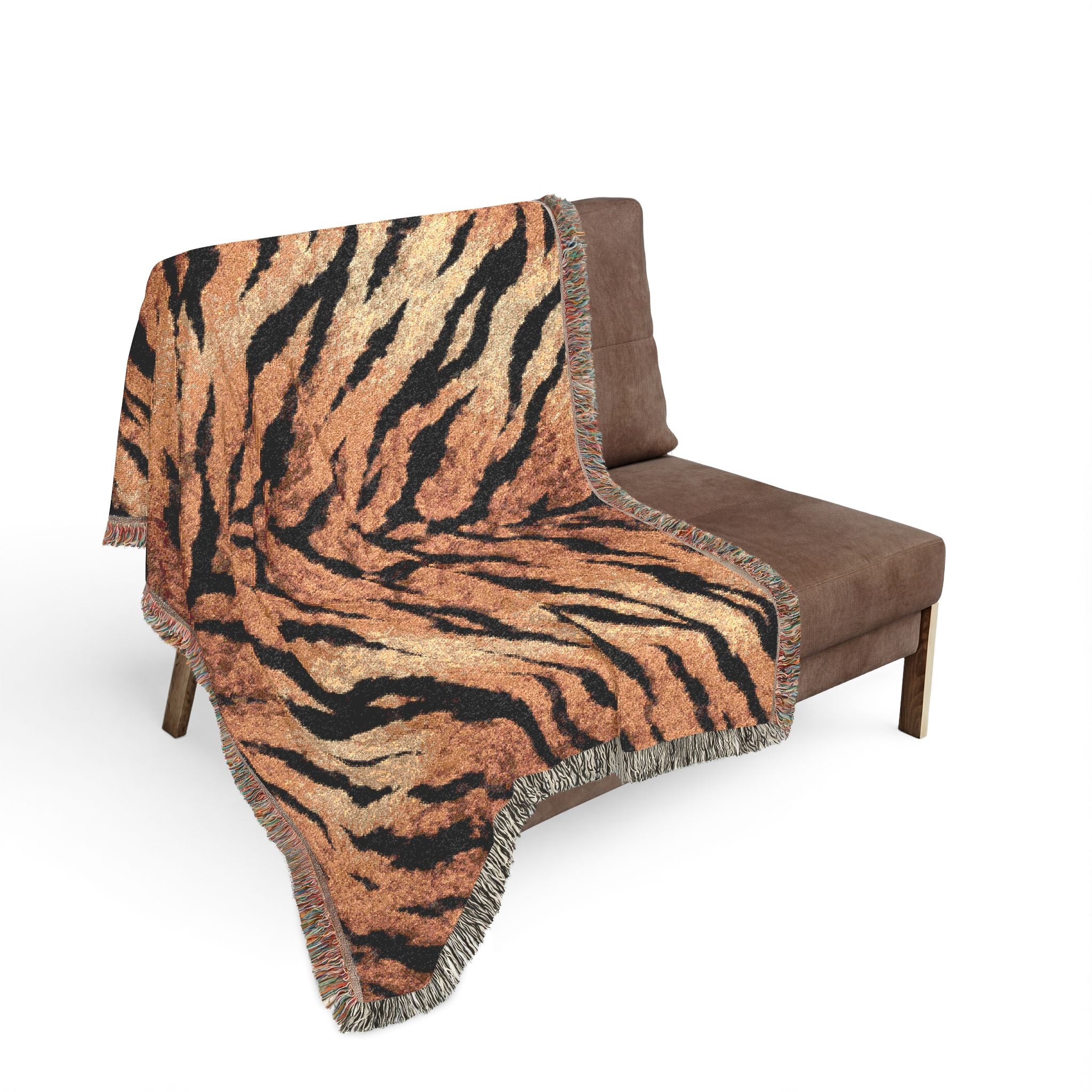 Tiger Stripe Woven Blanket — Cozy Animal Print Throw for Living Room & Bed