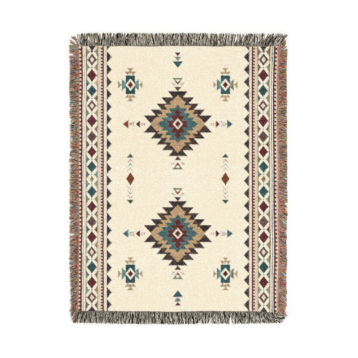 Southwestern Diamond Woven Blanket | Aztec Throw Fringe Tapestry