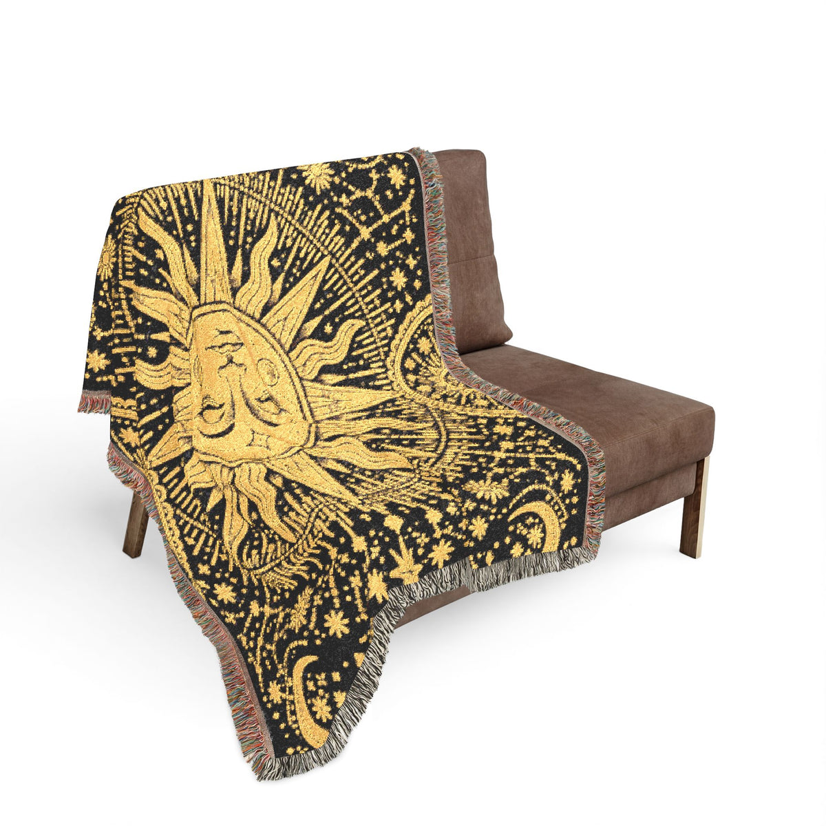 Celestial Sun Moon Tapestry Woven Blanket | Astrological Star Pattern Throw