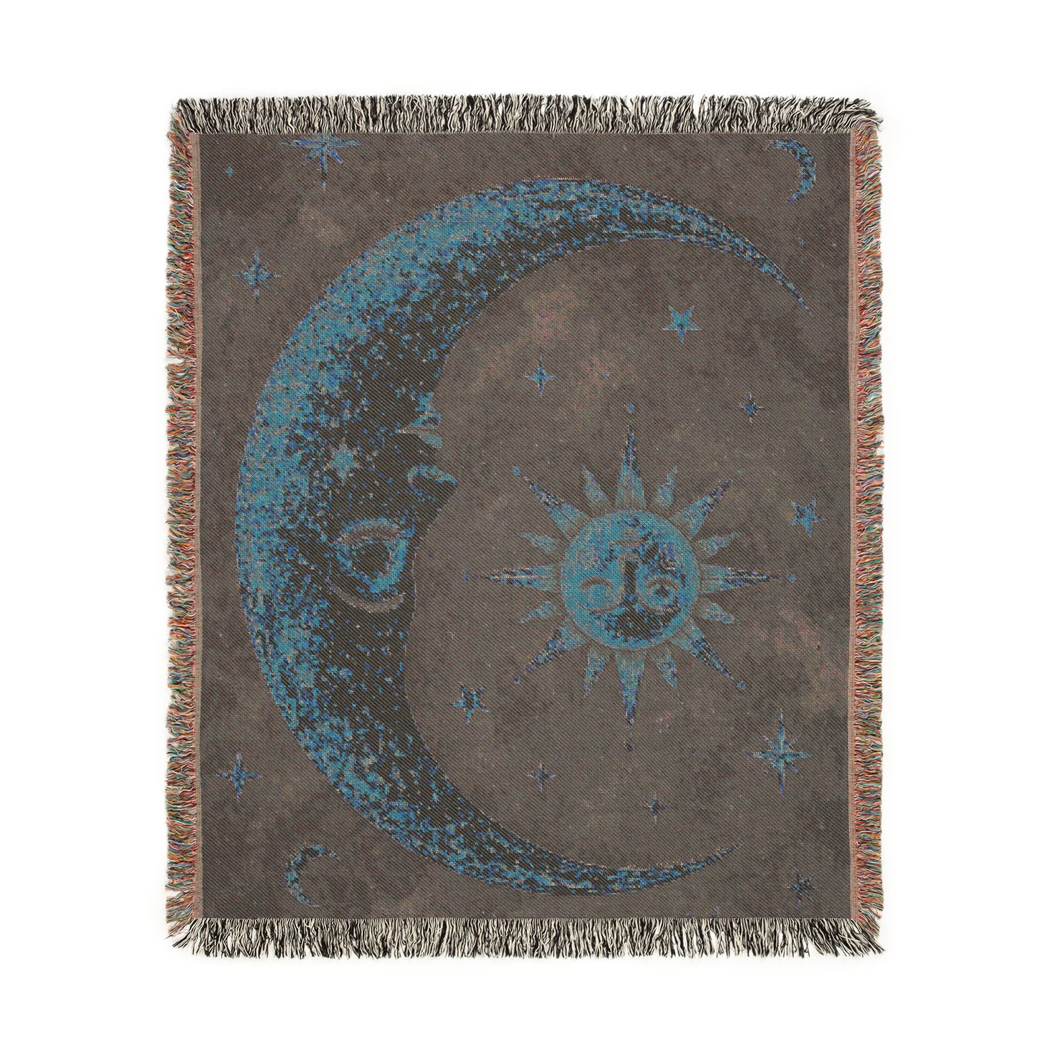 Celestial Moon and Sun Woven Blanket | Mystic Starry Tapestry Throw