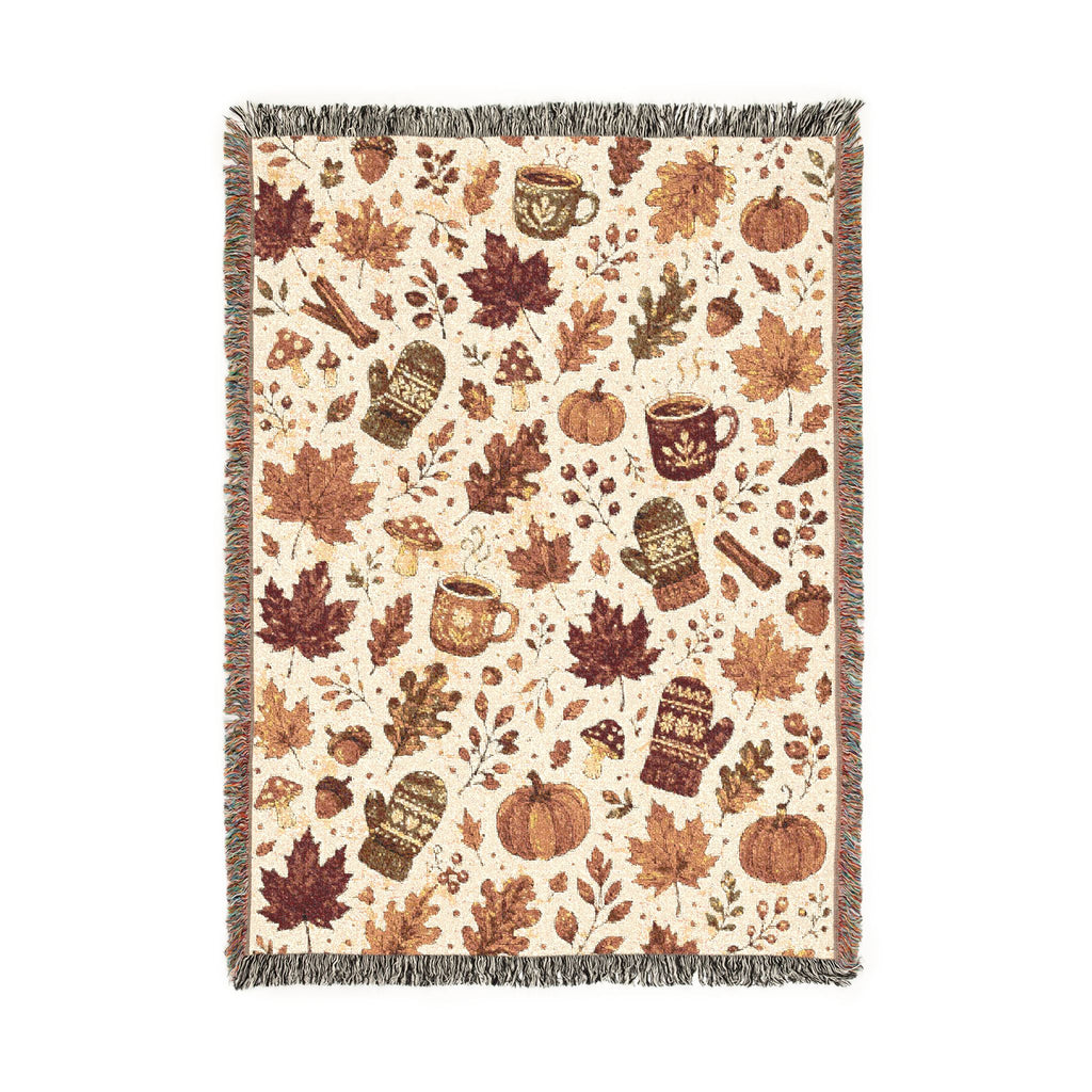 Autumn Leaves Pattern Woven Blanket | Fall Rustic Throw