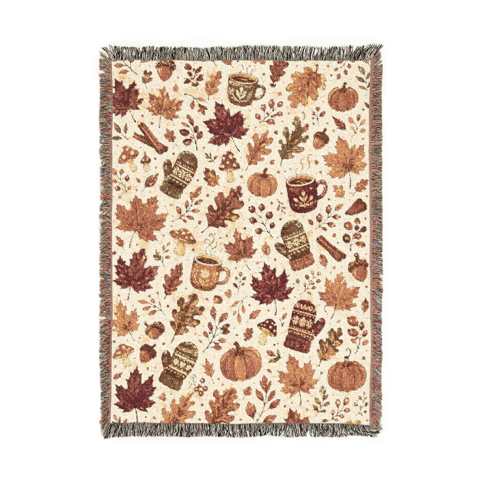Autumn Leaves Pattern Woven Blanket | Fall Rustic Throw
