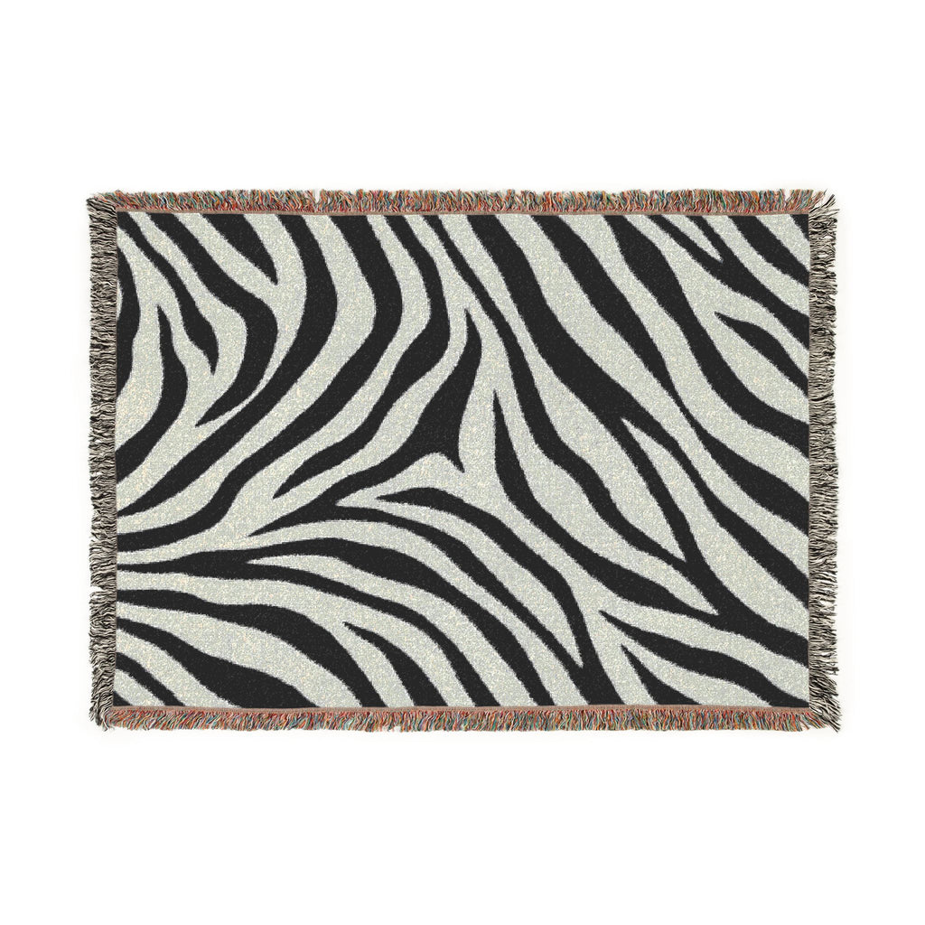 Zebra Print Woven Blanket | Black and White Animal Stripe Throw