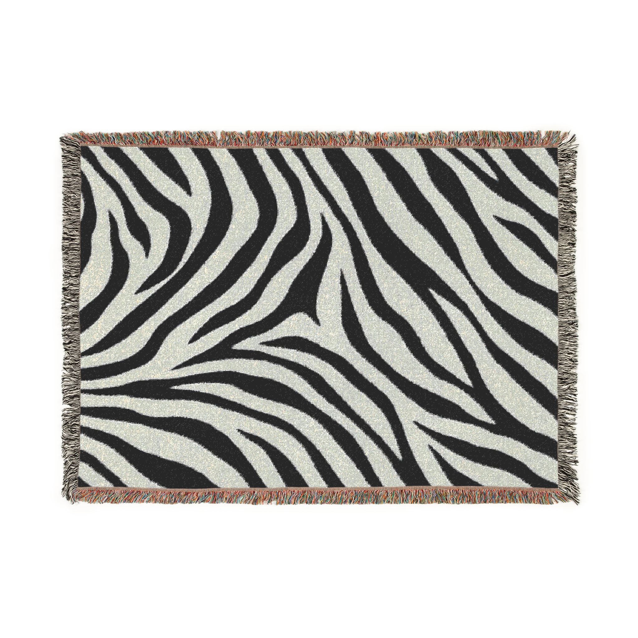 Zebra Print Woven Blanket | Black and White Animal Stripe Throw