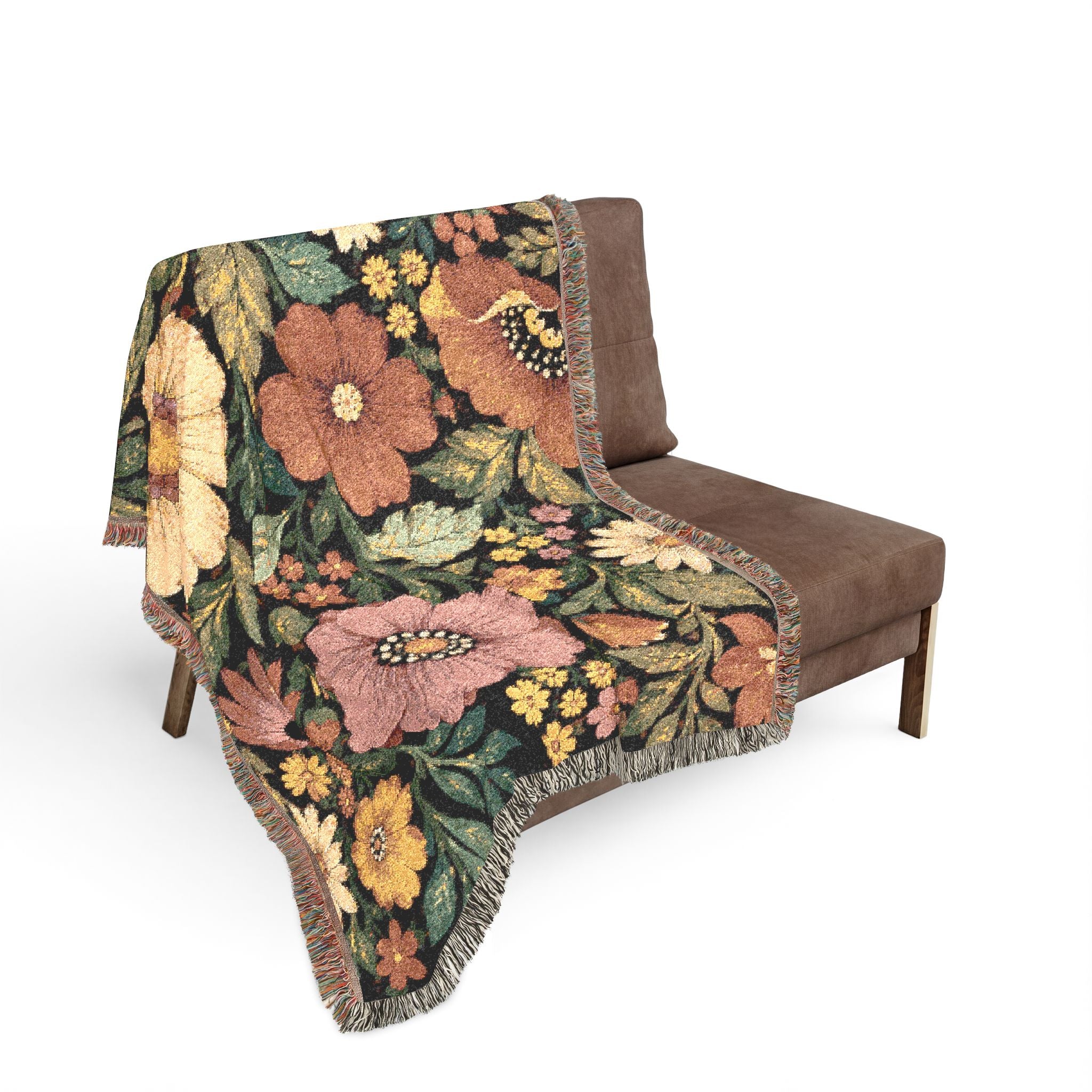 Vintage Floral Woven Blanket | Retro Botanical Throw, Tapestry Style