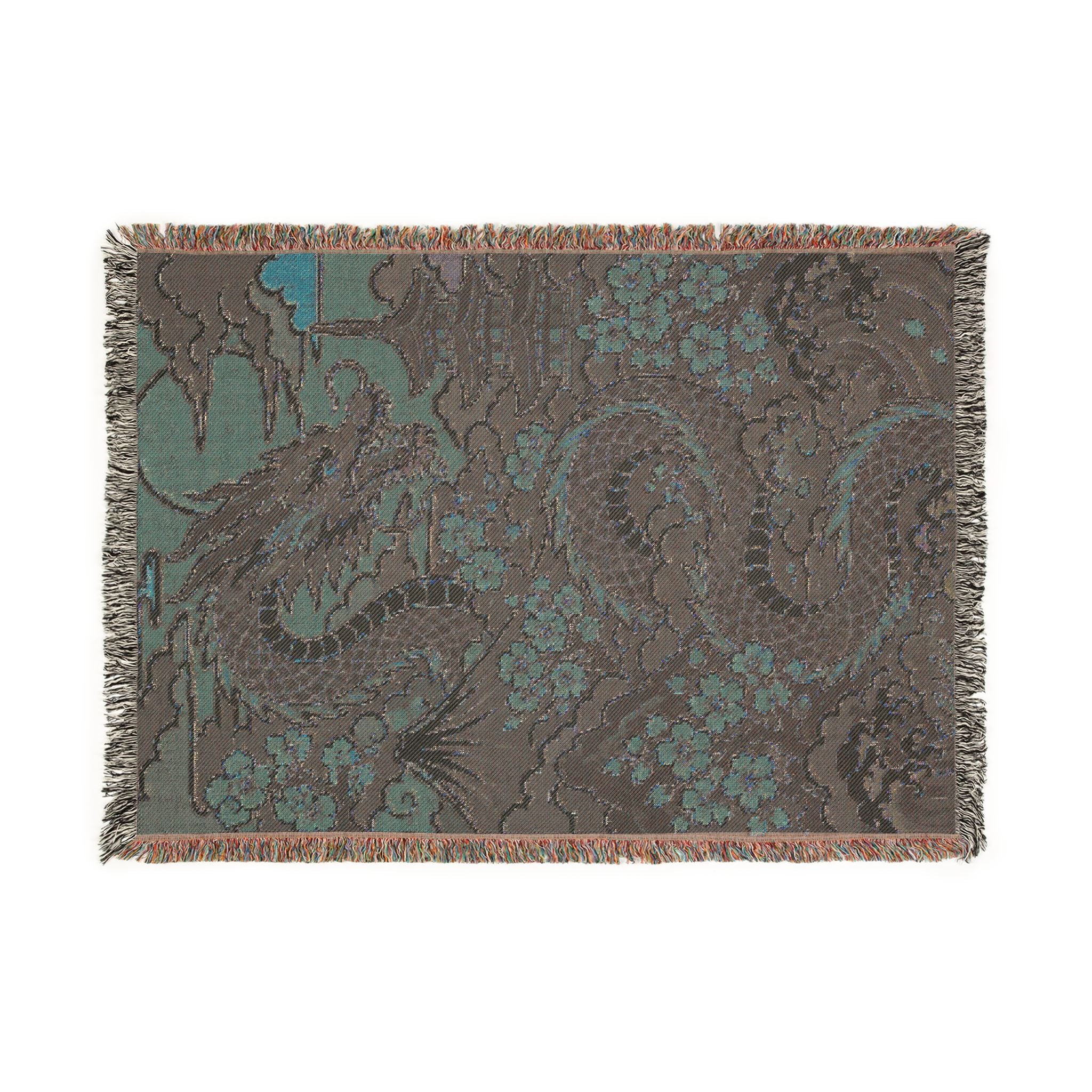 Dragon Tapestry Woven Blanket | Mythical Serpent Pattern Throw
