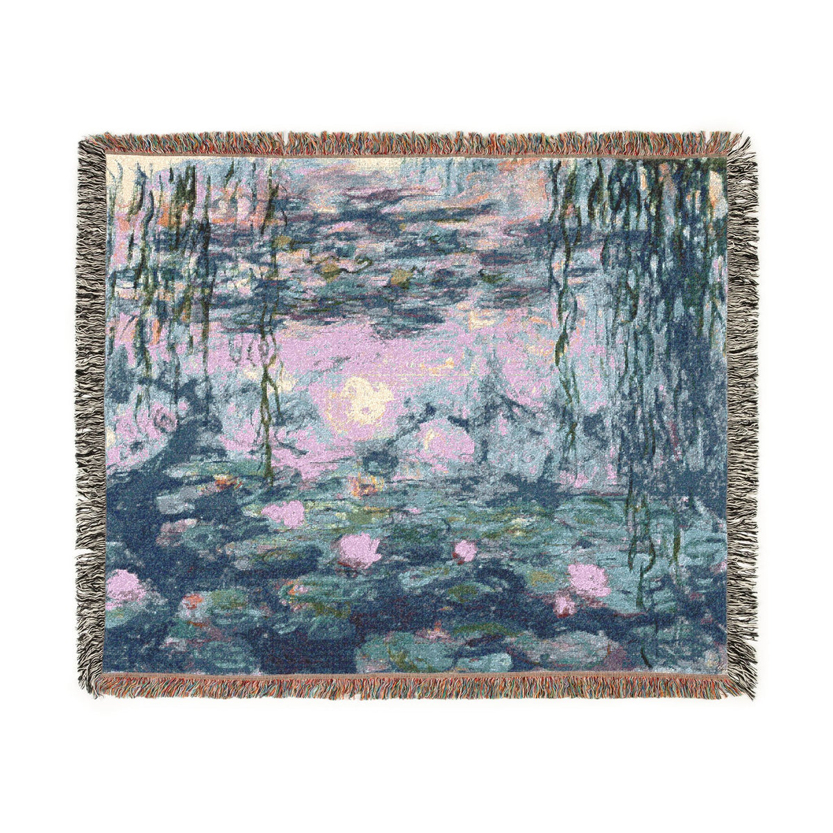 Impressionist Water Lilies Woven Blanket | Floral Art Throw