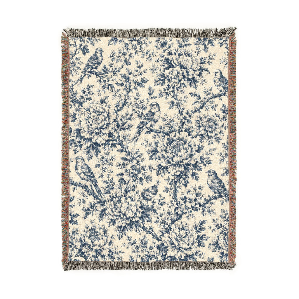 Blue Floral Pattern Woven Blanket | Decorative Throw