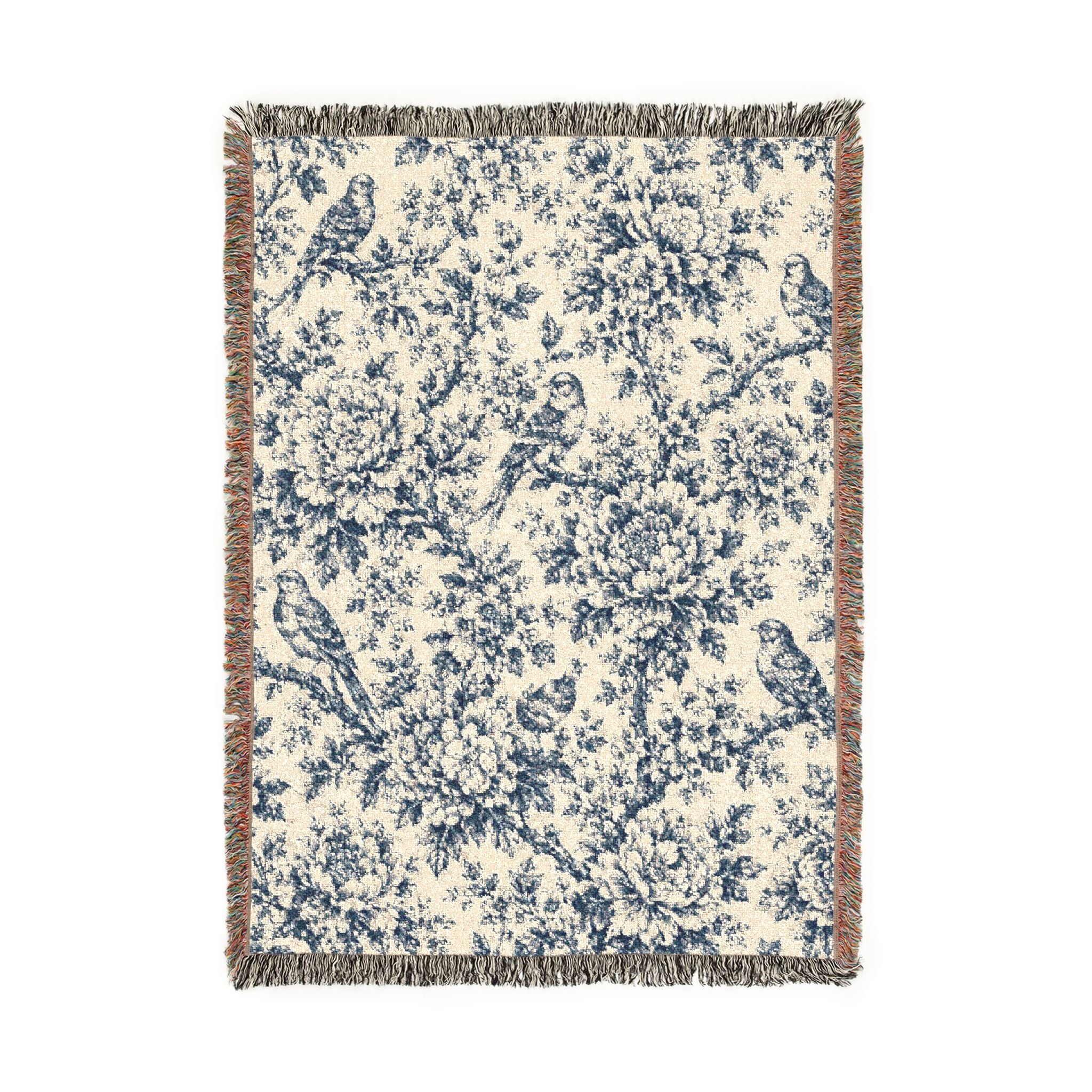 Blue Floral Pattern Woven Blanket | Decorative Throw