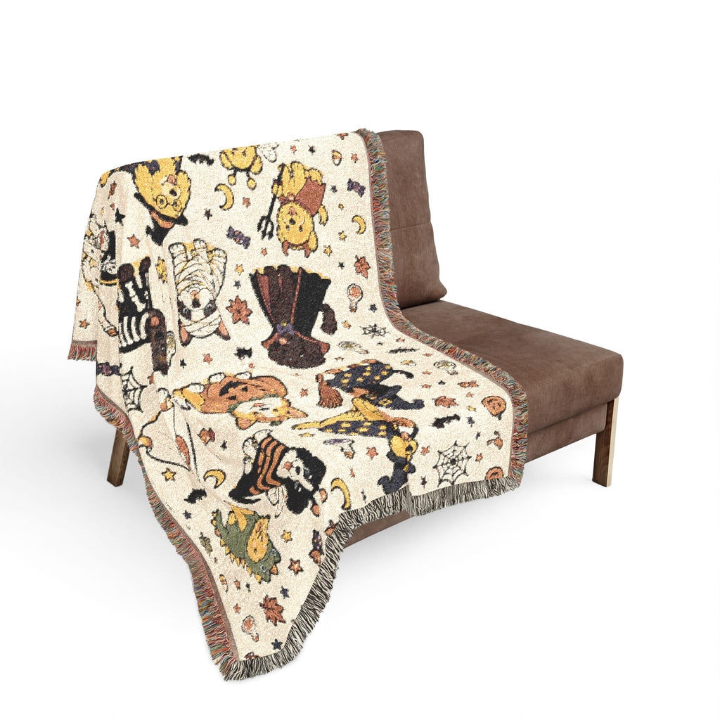 dog Pattern Woven Blanket | Cute Character Throw, Cozy Home Decor