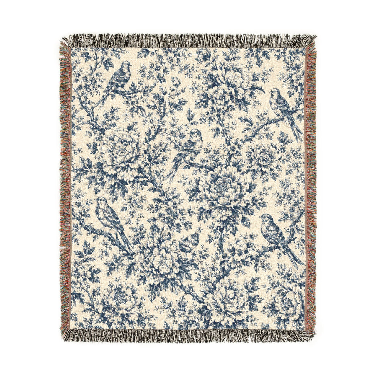 Blue Floral Pattern Woven Blanket | Decorative Throw