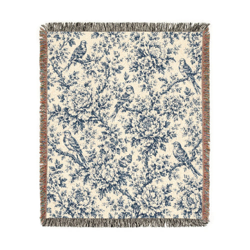 Blue Floral Pattern Woven Blanket | Decorative Throw