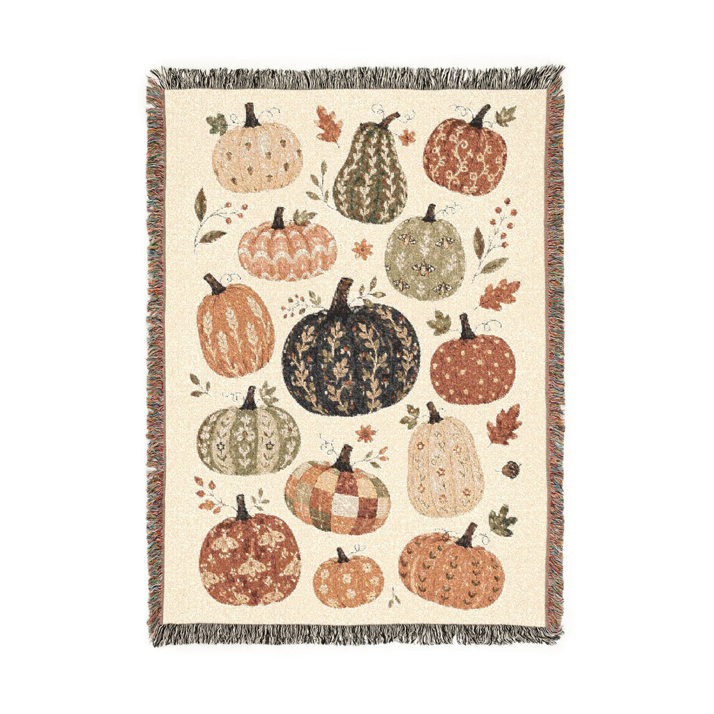 Patchwork Pumpkins Woven Blanket | Fall Harvest Throw