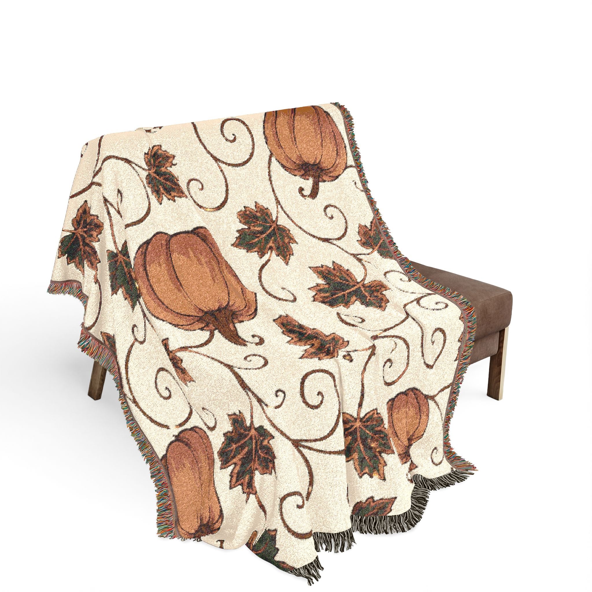Autumn Pumpkin Pattern Woven Blanket | Fall Leaves Throw