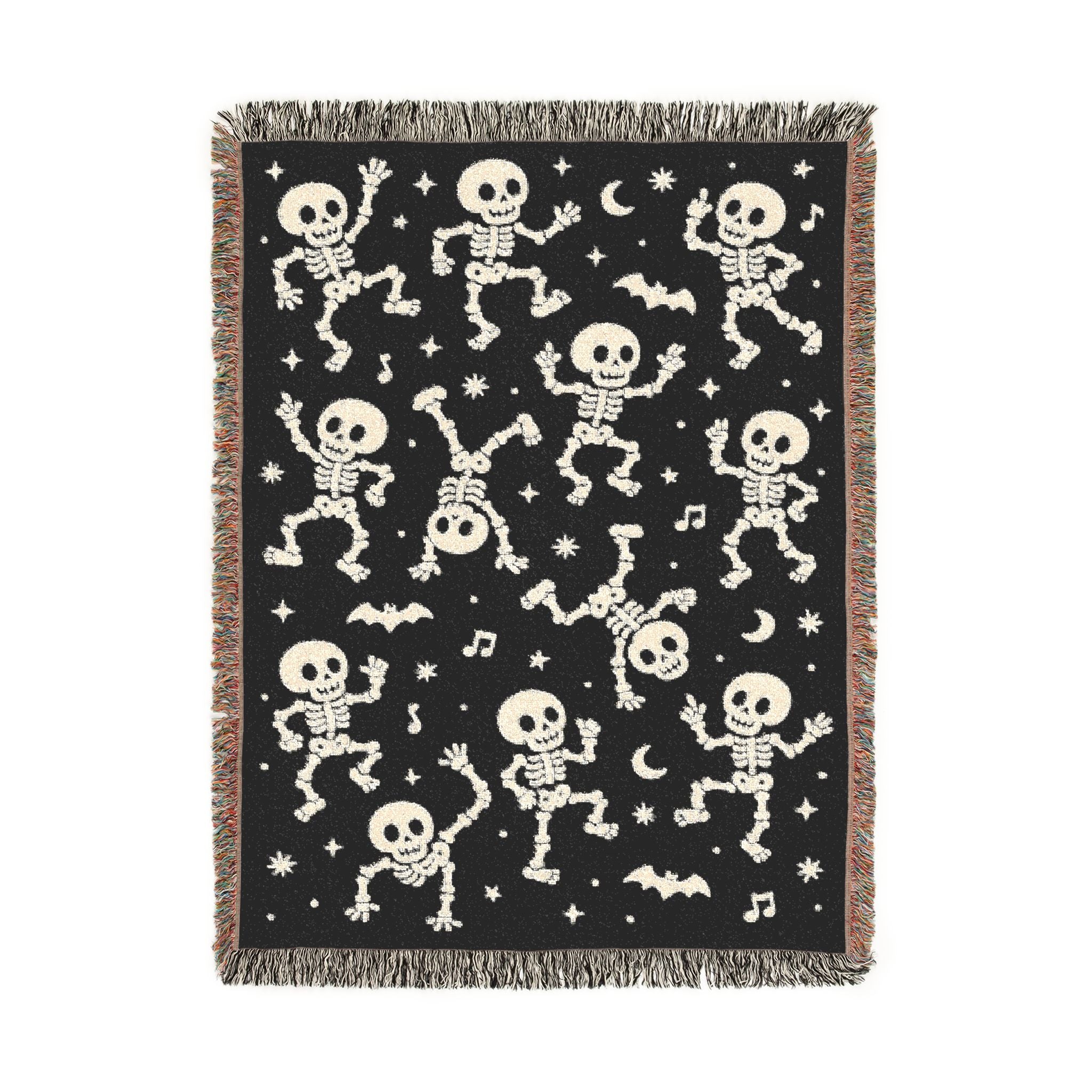 Dancing Skeletons Woven Blanket | Halloween Night Skull Pattern