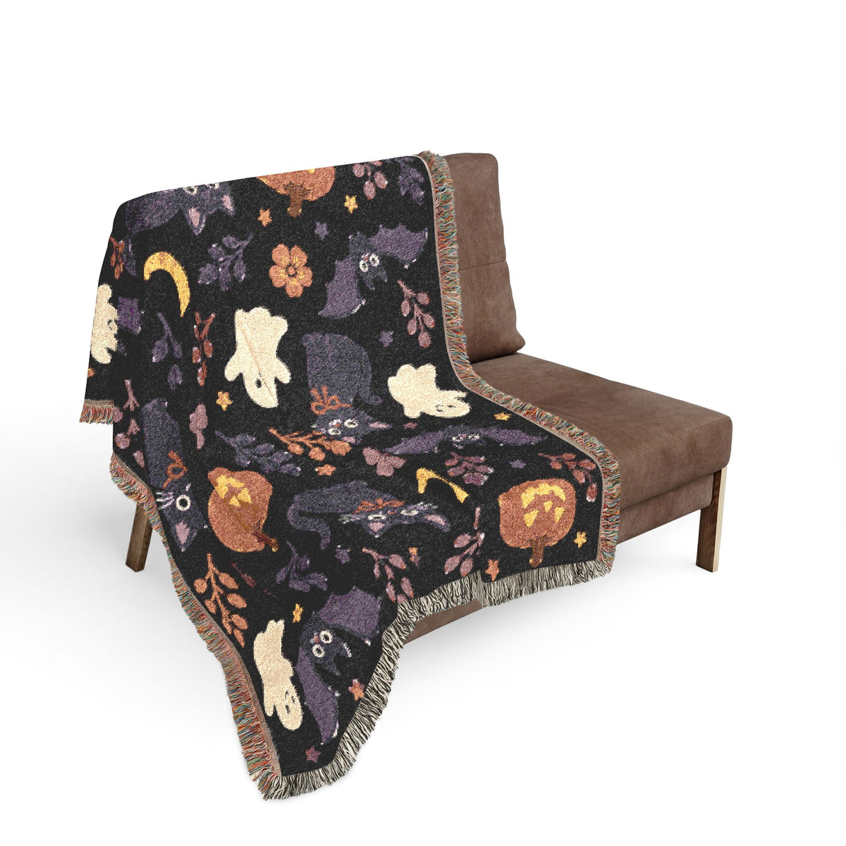 Cute Halloween ghosts and jack-o-lanterns Woven Blanket | spooky floral moons