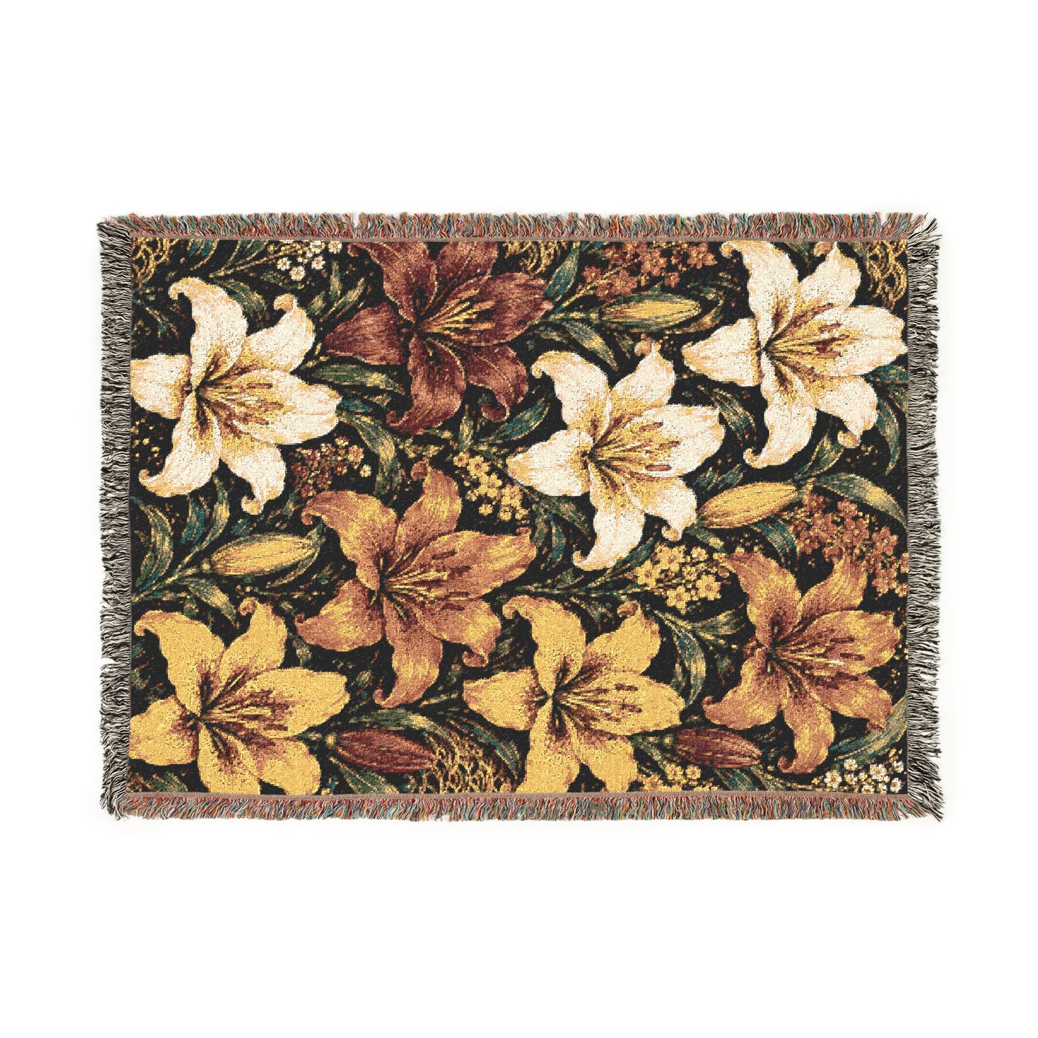 Vintage Floral Lily Woven Blanket | Tapestry Throw, Rustic Home Decor