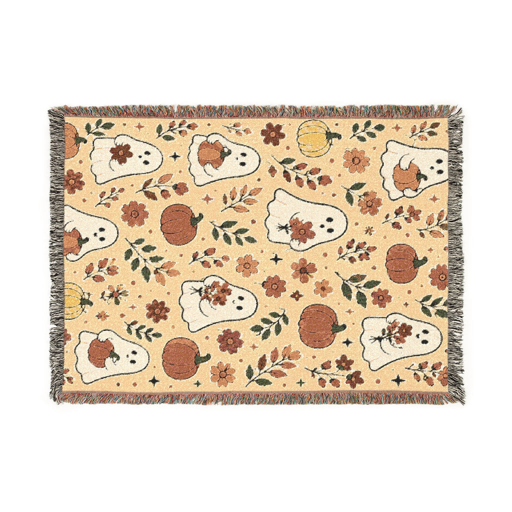 Autumn Harvest Gnomes Woven Blanket | Fall Pumpkin Woodland Throw