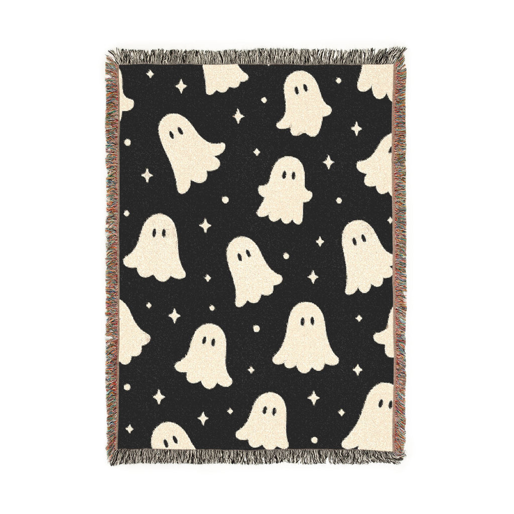 Cute Ghost Pattern Woven Blanket | Halloween Spooky Stars Throw