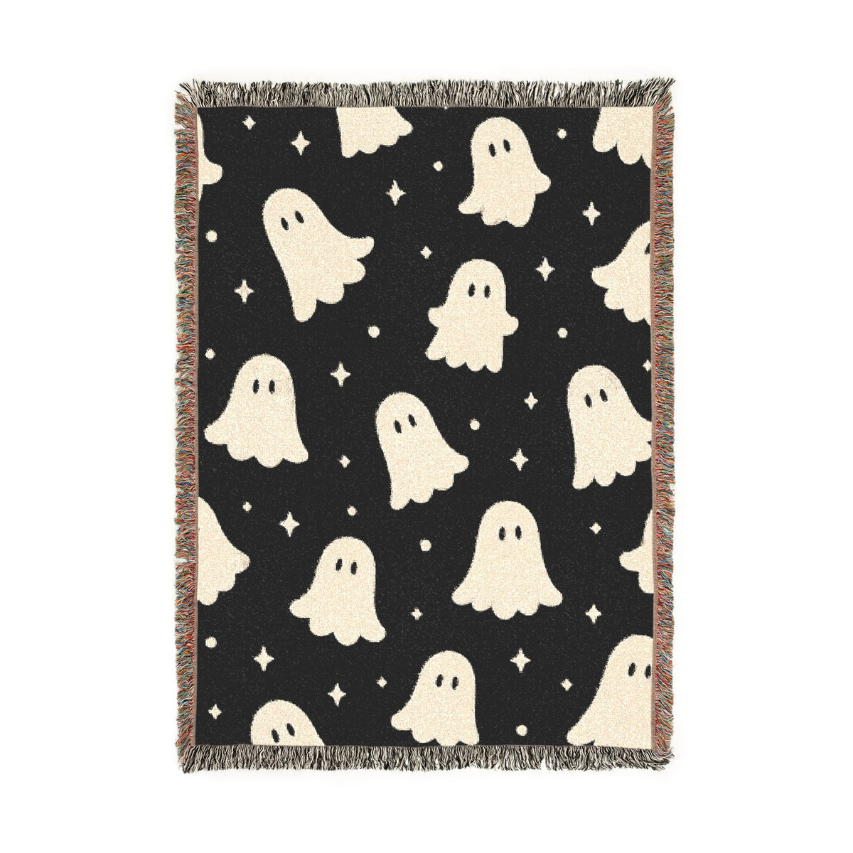 Cute Ghost Pattern Woven Blanket | Halloween Spooky Stars Throw