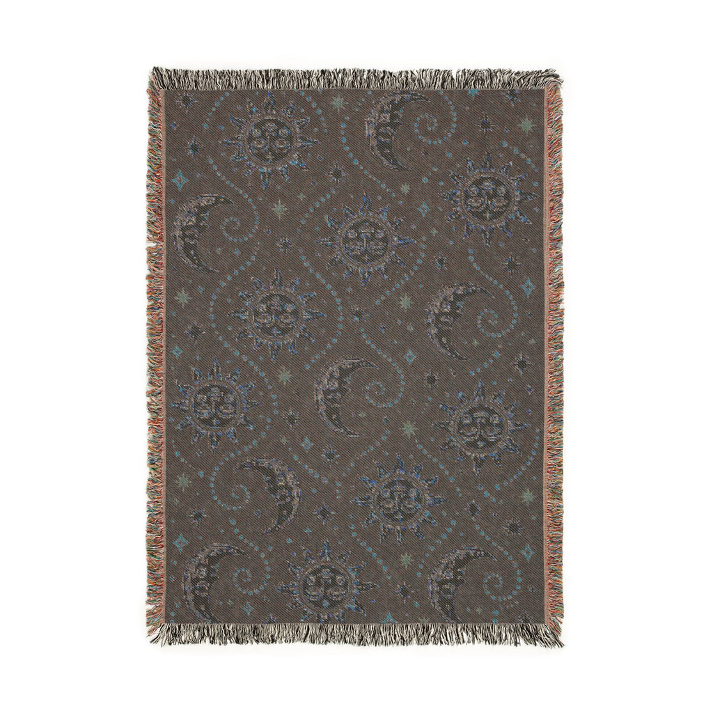 Sun and Moon Pattern Woven Blanket | Celestial Throw, Starry Night Tapestry