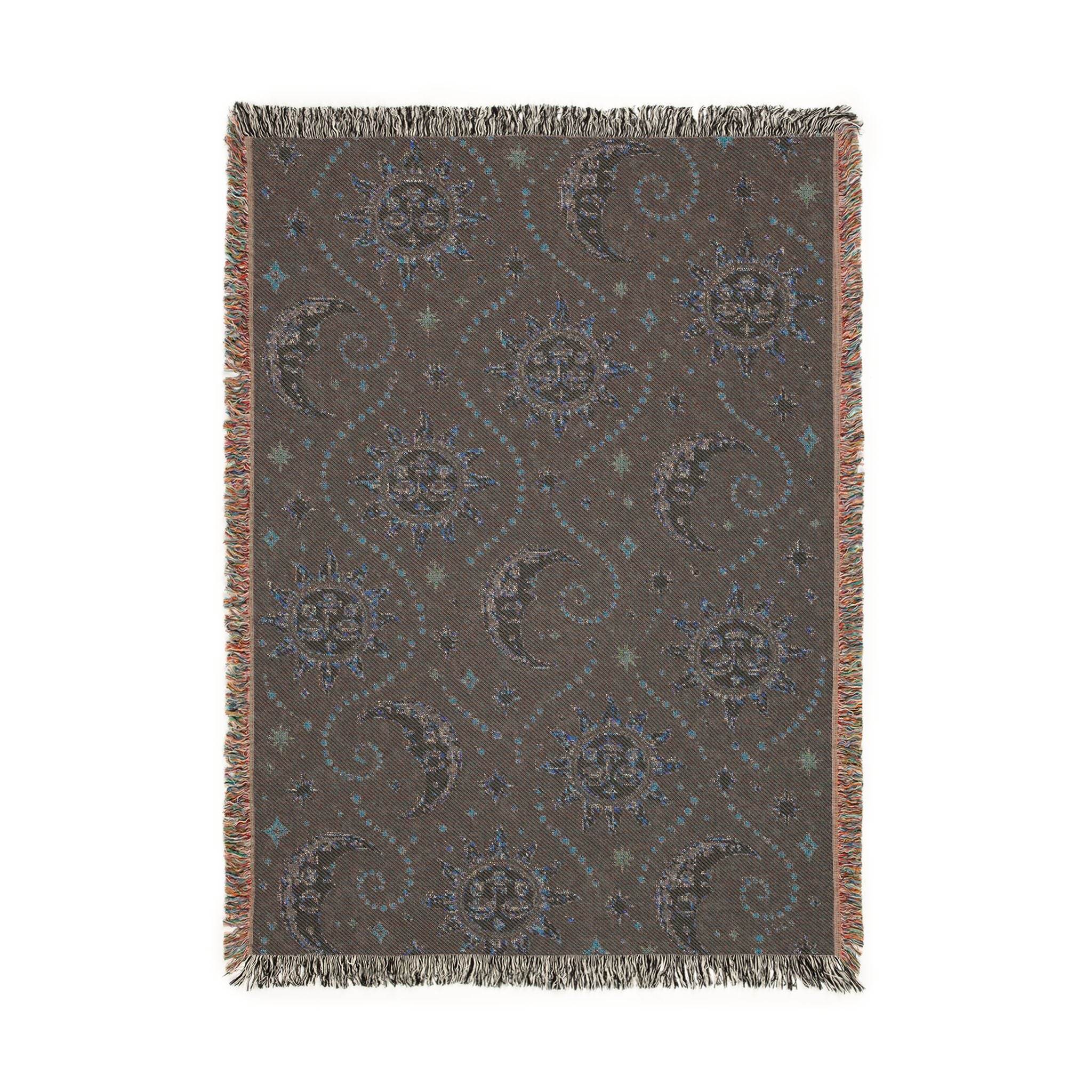 Sun and Moon Pattern Woven Blanket | Celestial Throw, Starry Night Tapestry