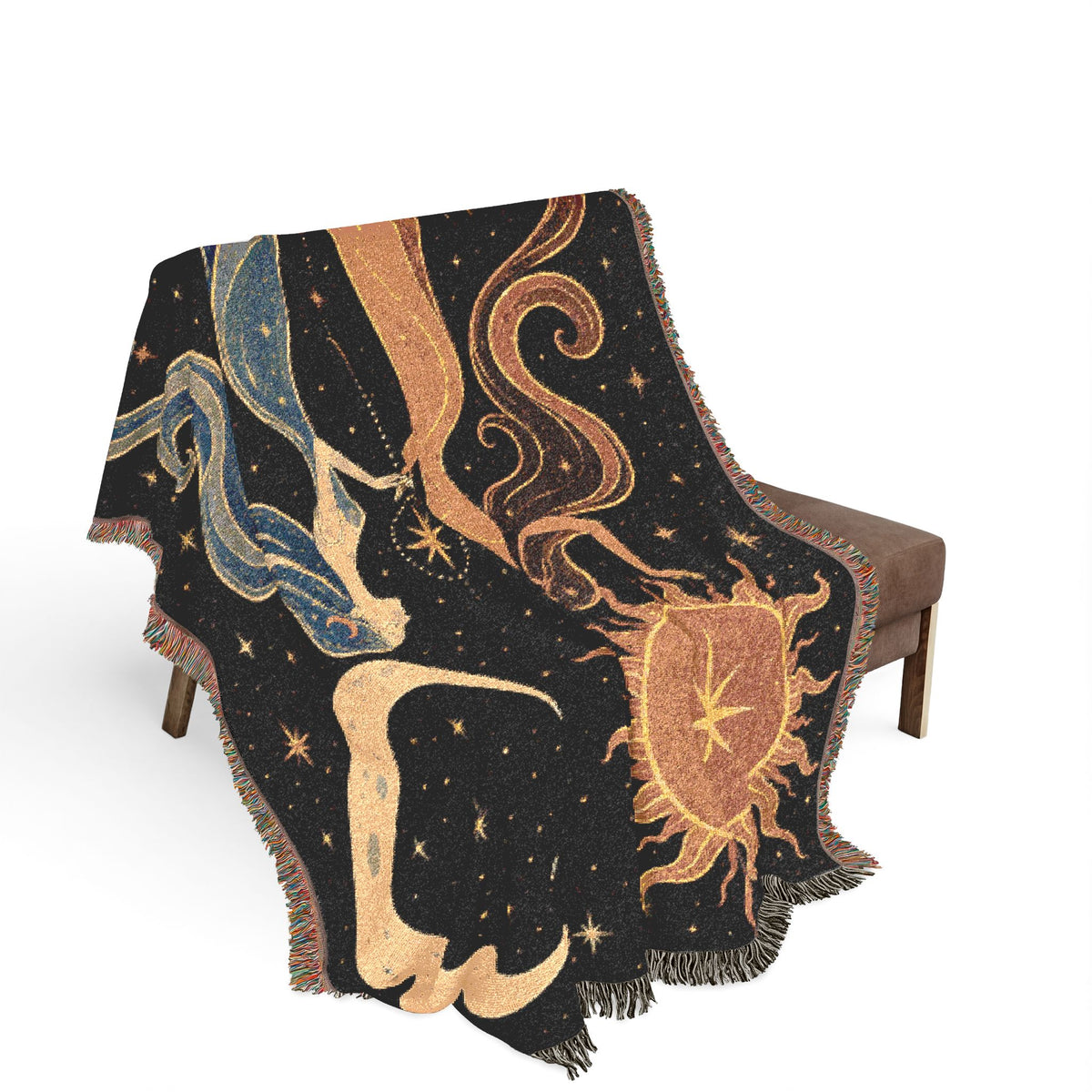 Sun and Moon Tapestry Woven Blanket | Celestial Waves Throw