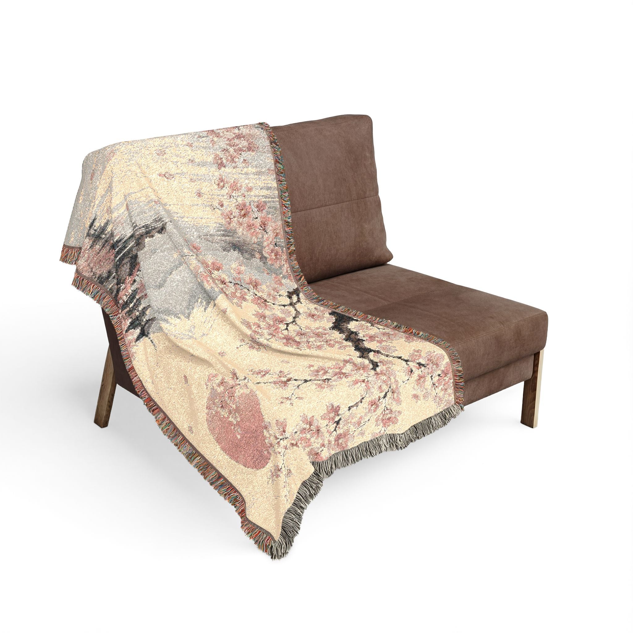 Cherry Blossom Woven Blanket — Japanese Moon Tapestry Throw