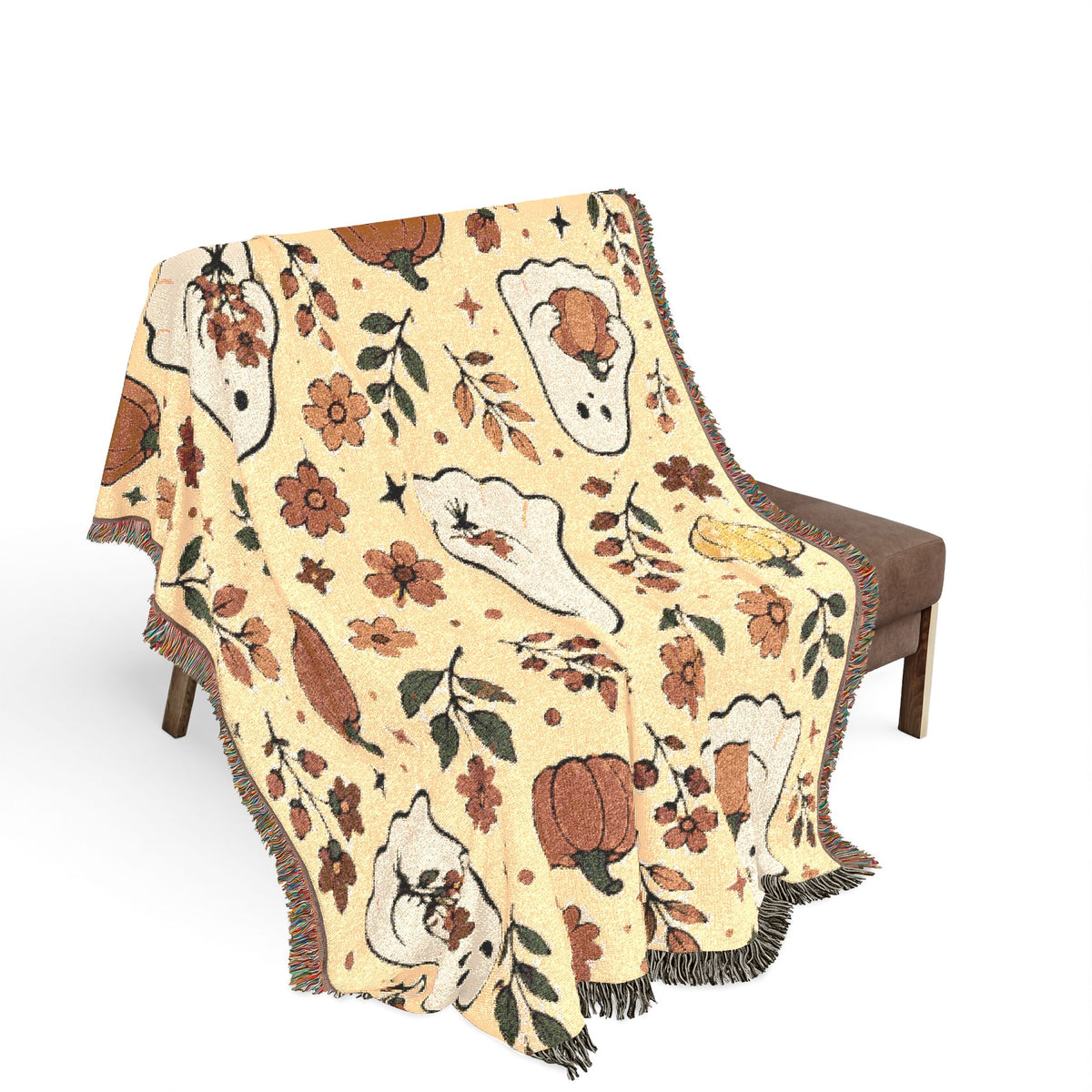Autumn Harvest Gnomes Woven Blanket | Fall Pumpkin Woodland Throw