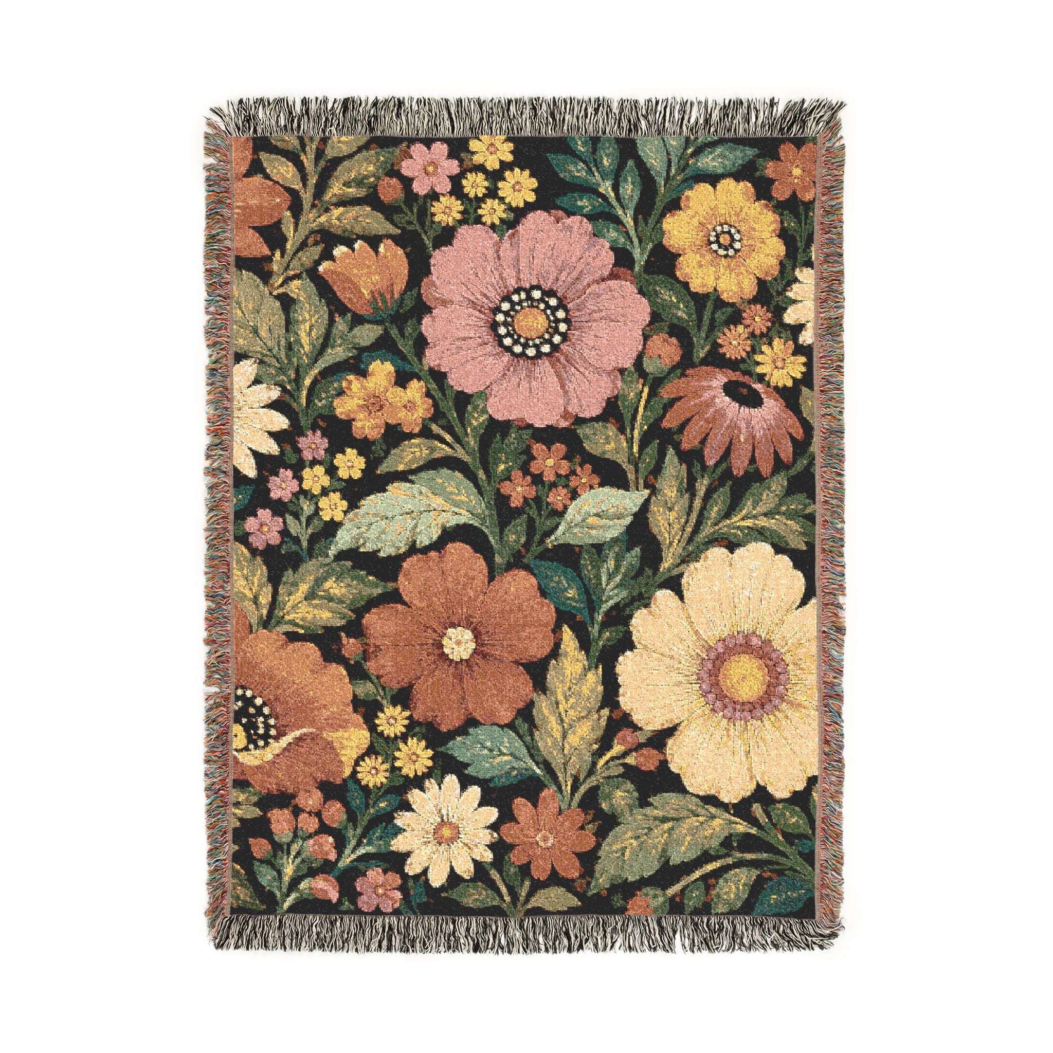 Vintage Floral Woven Blanket | Retro Botanical Throw, Tapestry Style