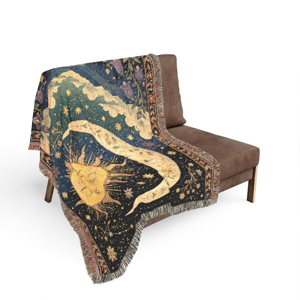 Sun and Moon Tapestry Woven Blanket | Celestial Boho Throw