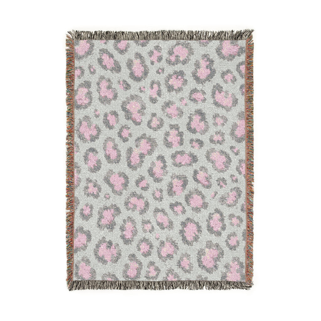 Pink Leopard Pattern Woven Blanket | Animal Print Throw