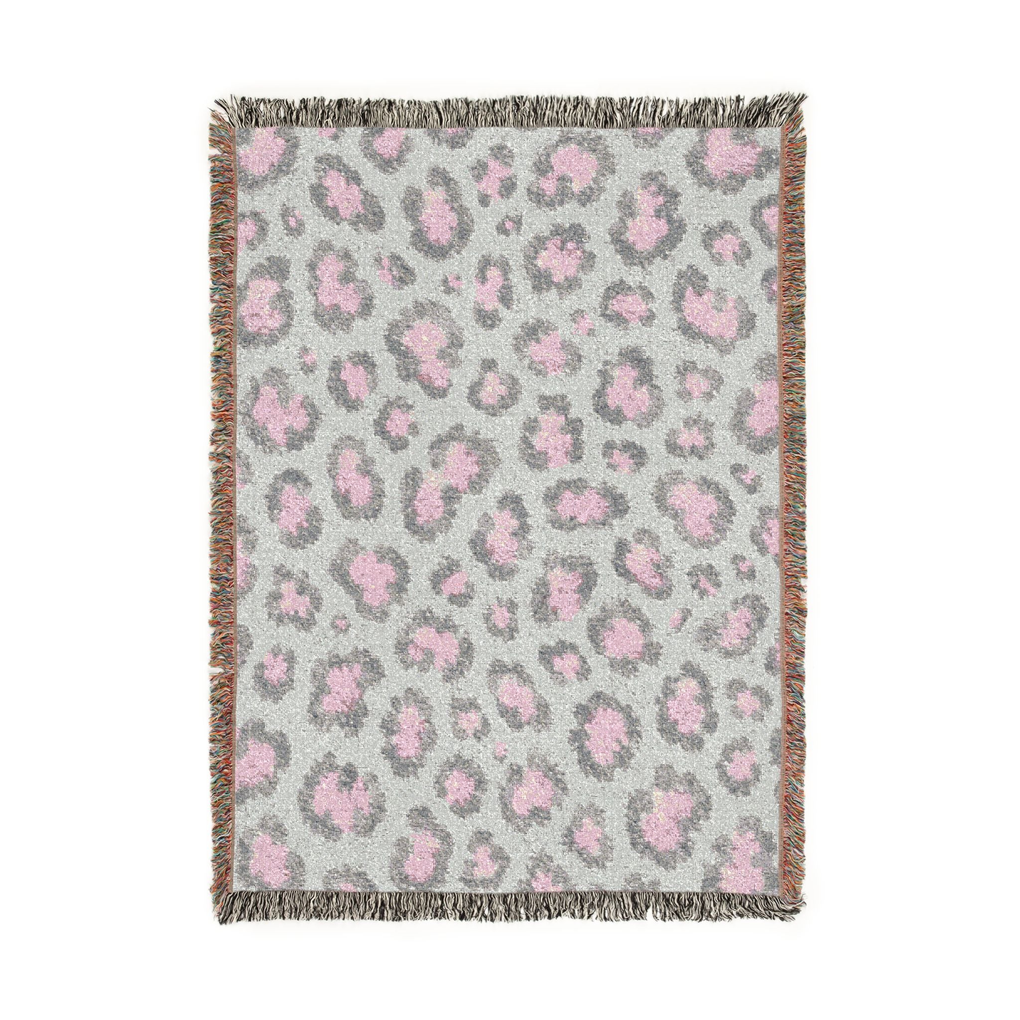 Pink Leopard Pattern Woven Blanket | Animal Print Throw
