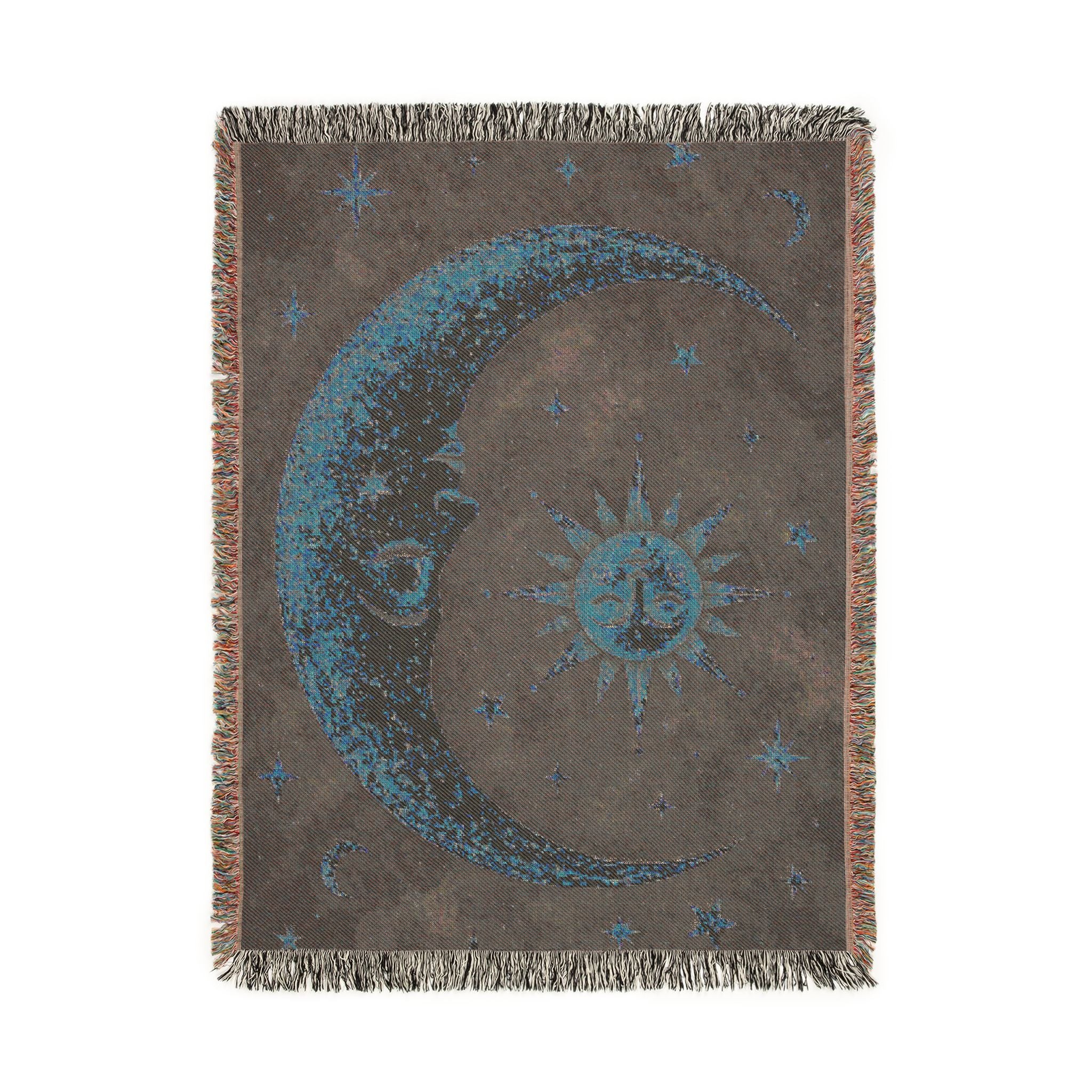 Celestial Moon and Sun Woven Blanket | Mystic Starry Tapestry Throw