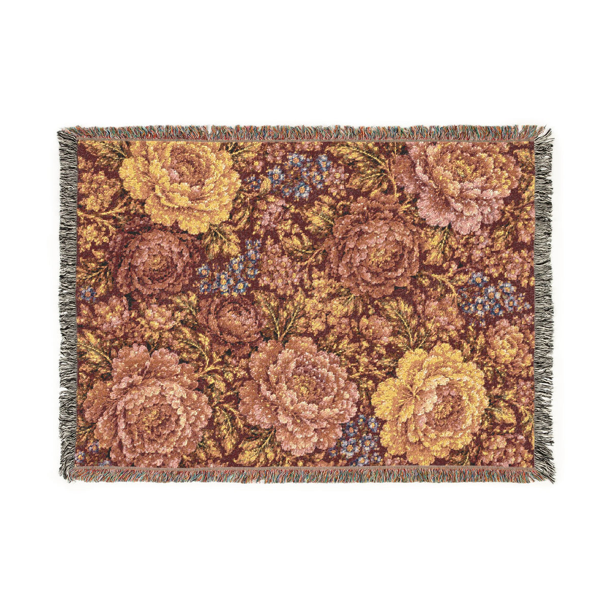 Vintage Mosaic Rose Woven Blanket | Floral Tapestry Throw