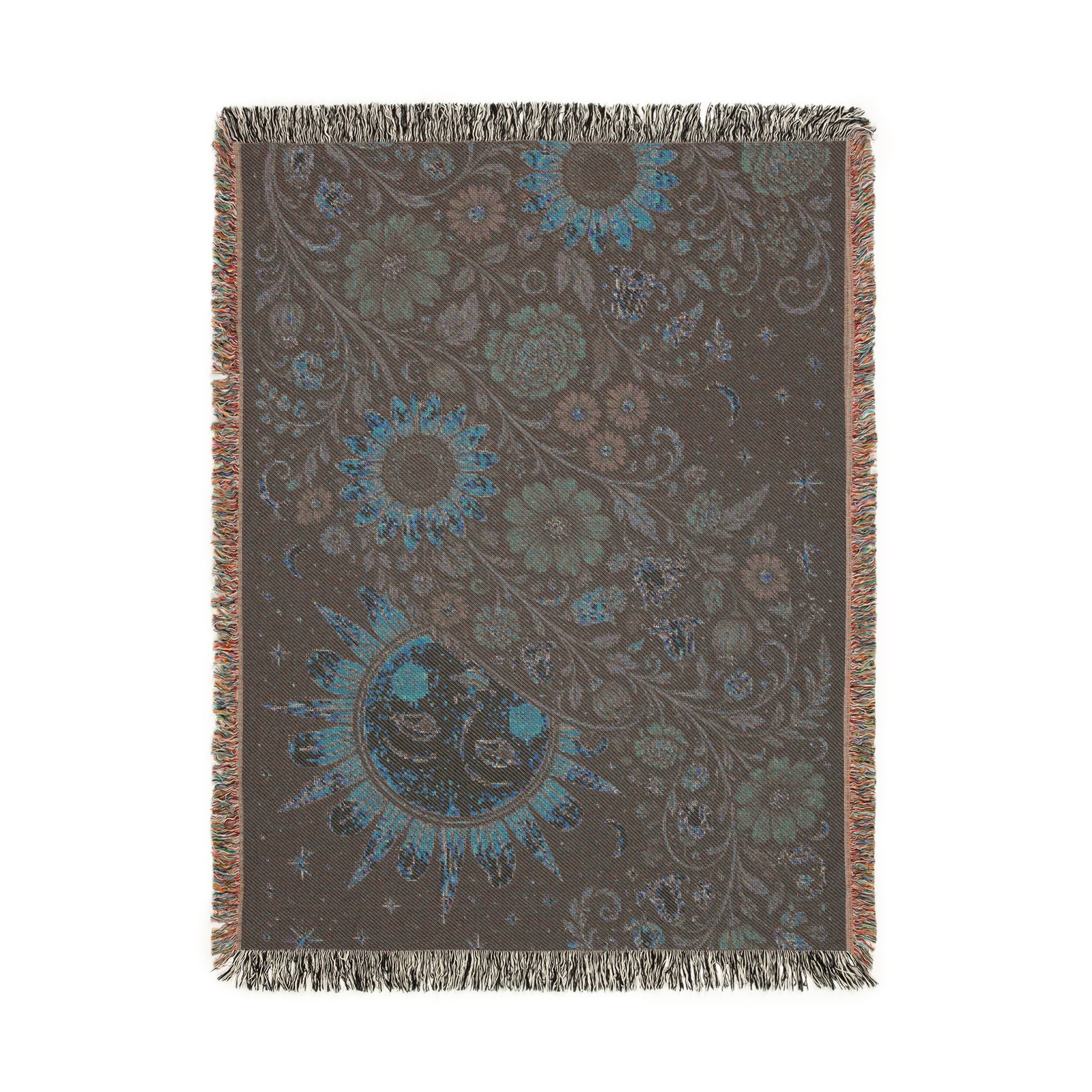 Sunflower Moon Tapestry Woven Blanket | Celestial Floral Throw