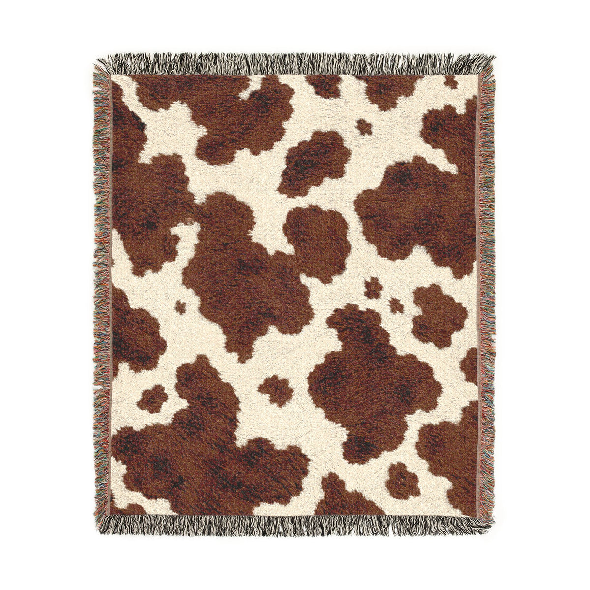 Brown Cowhide Pattern Woven Blanket | Western Rustic Throw