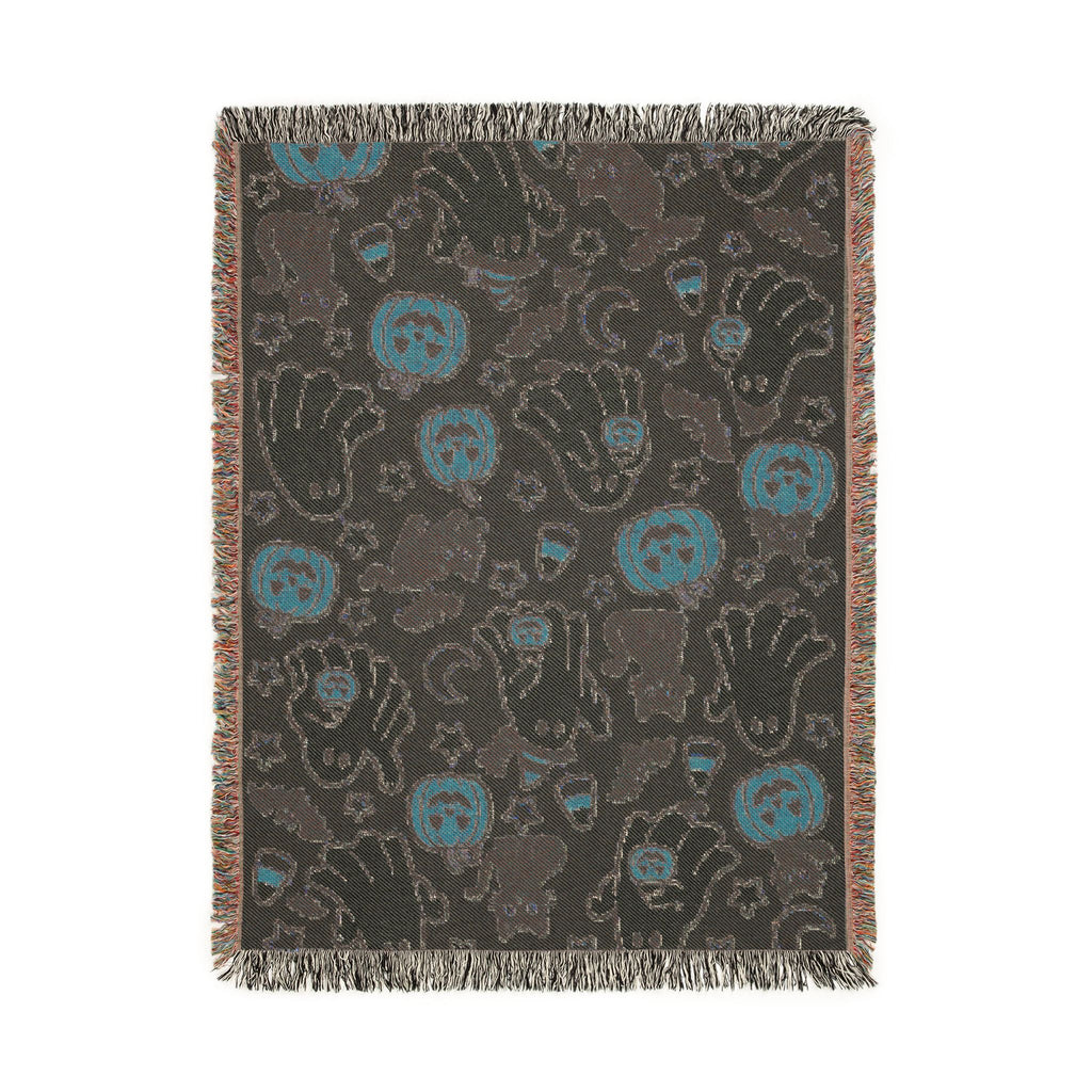 Cute Halloween Ghosts and Pumpkins Woven Blanket | Spooky Fall Throw