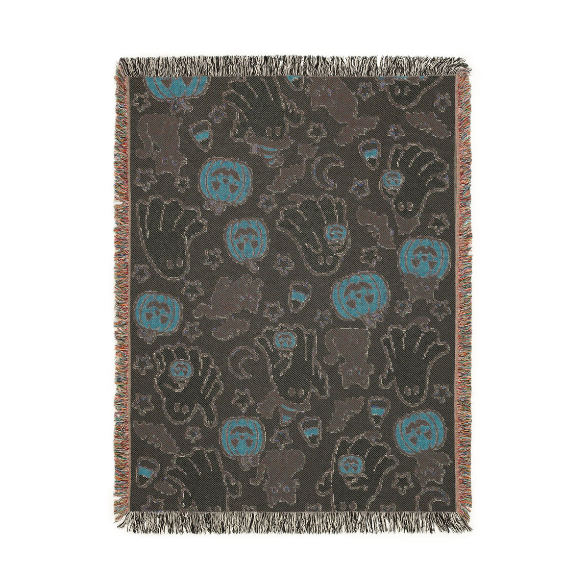 Cute Halloween Ghosts and Pumpkins Woven Blanket | Spooky Fall Throw