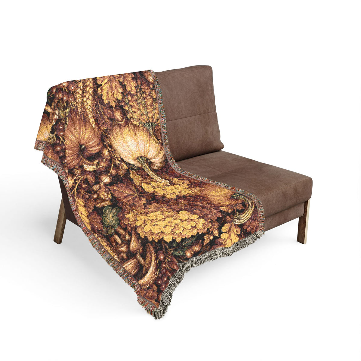 Autumn Harvest Pumpkin and Hydrangea Woven Blanket | Fall Floral Throw