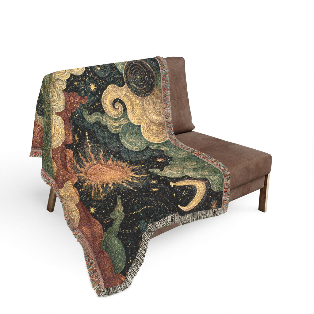 Celestial Sun and Moon Woven Blanket | Tapestry Sky Throw
