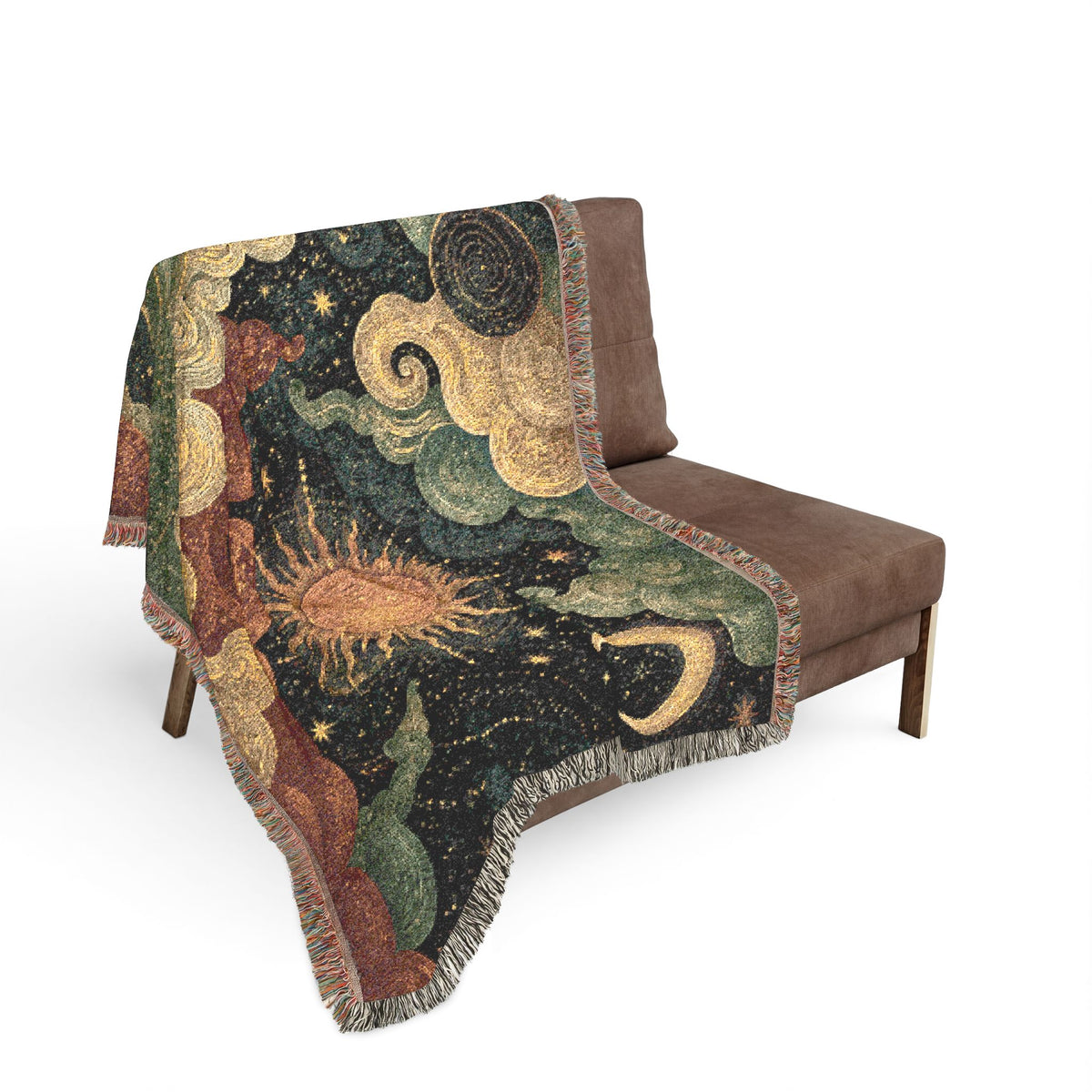 Celestial Sun and Moon Woven Blanket | Tapestry Sky Throw
