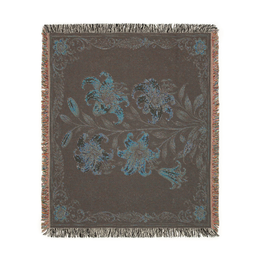 Floral Woven Throw Blanket — Vintage Lily Tapestry Accent