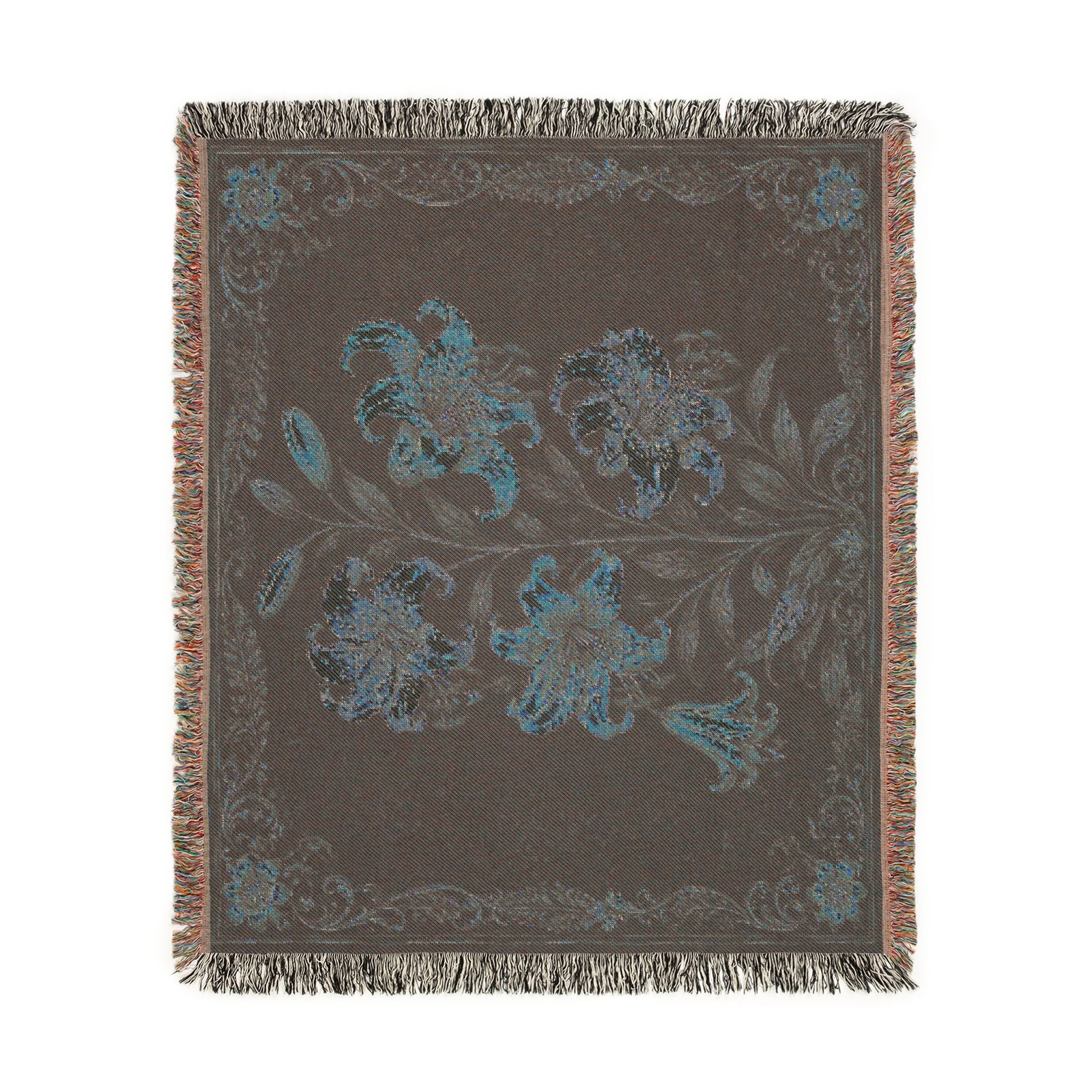 Floral Woven Throw Blanket — Vintage Lily Tapestry Accent