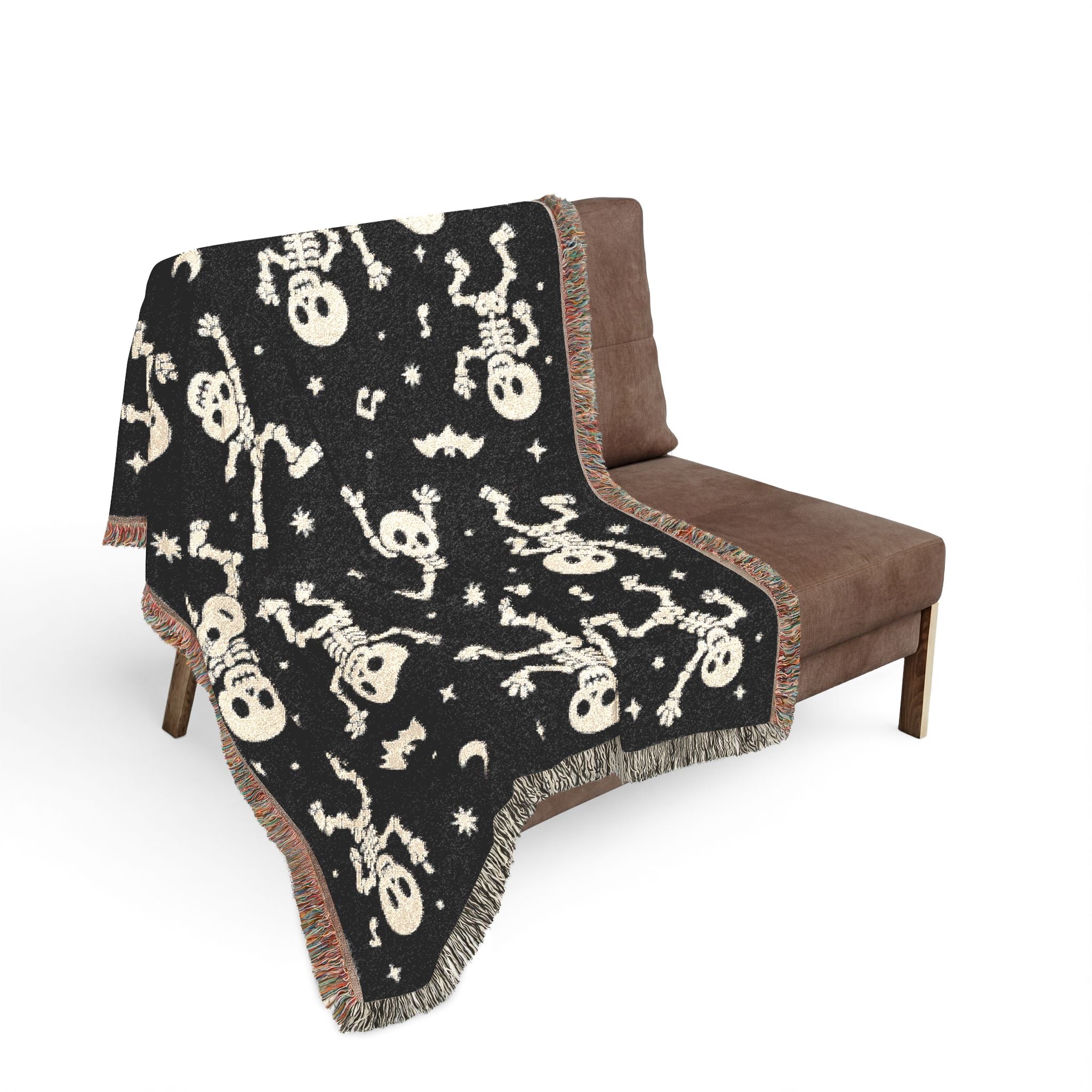 Dancing Skeletons Woven Blanket | Halloween Night Skull Pattern